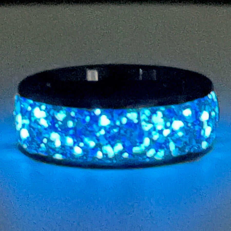 Glow in the Dark Meteorite & Opal | Black Tungsten Wedding Band | 8mm