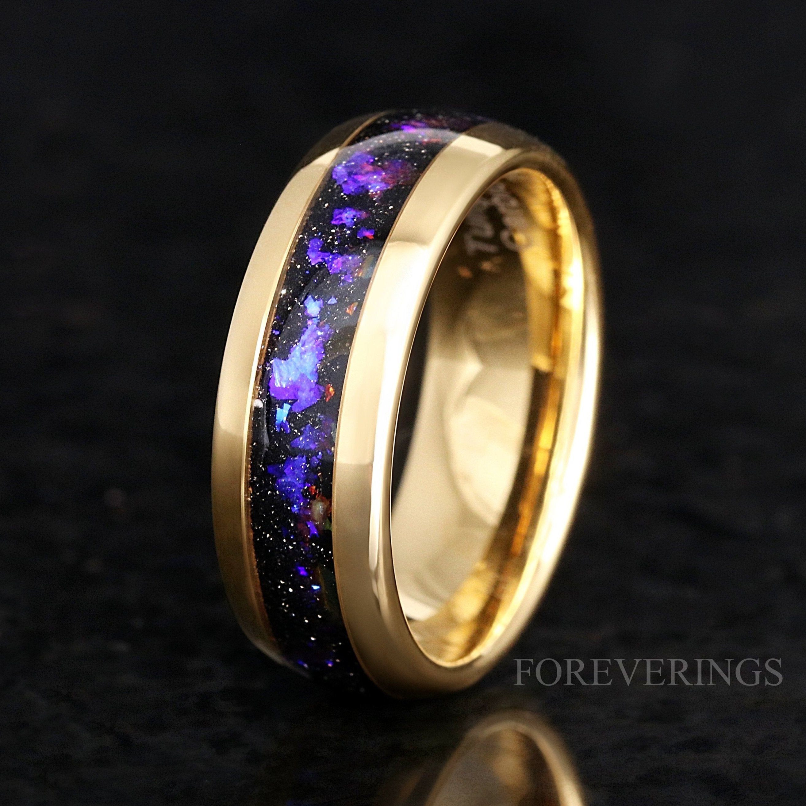 Orion Nebula Ring Gold Wedding Band, 8mm 6mm 4mm Tungsten Band, Outer Space Ring, Man Woman Ring, Blue Nebula Band, Unique Ring, Engraving