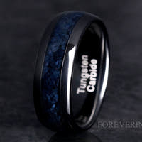 Black Onyx Modern Mens Wedding Band, 8mm Black Tungsten Ring, Crushed Black Onyx Ring, Polished, Dome, Unique Wedding Band, Ring Engraving