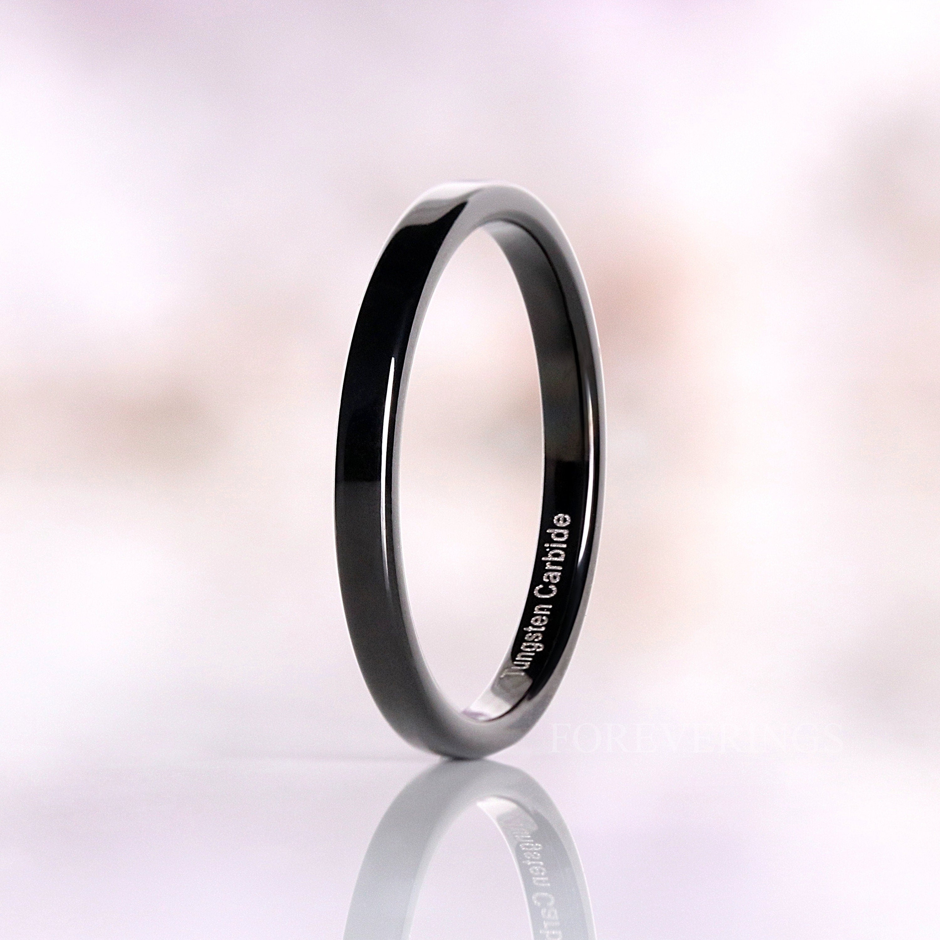 Minimalist Black Wedding Band, Thin Tungsten Ring, 2mm 4mm Mens Womens Wedding Ring, Polish Flat Band, Simple Black Ring, Ring Engraving