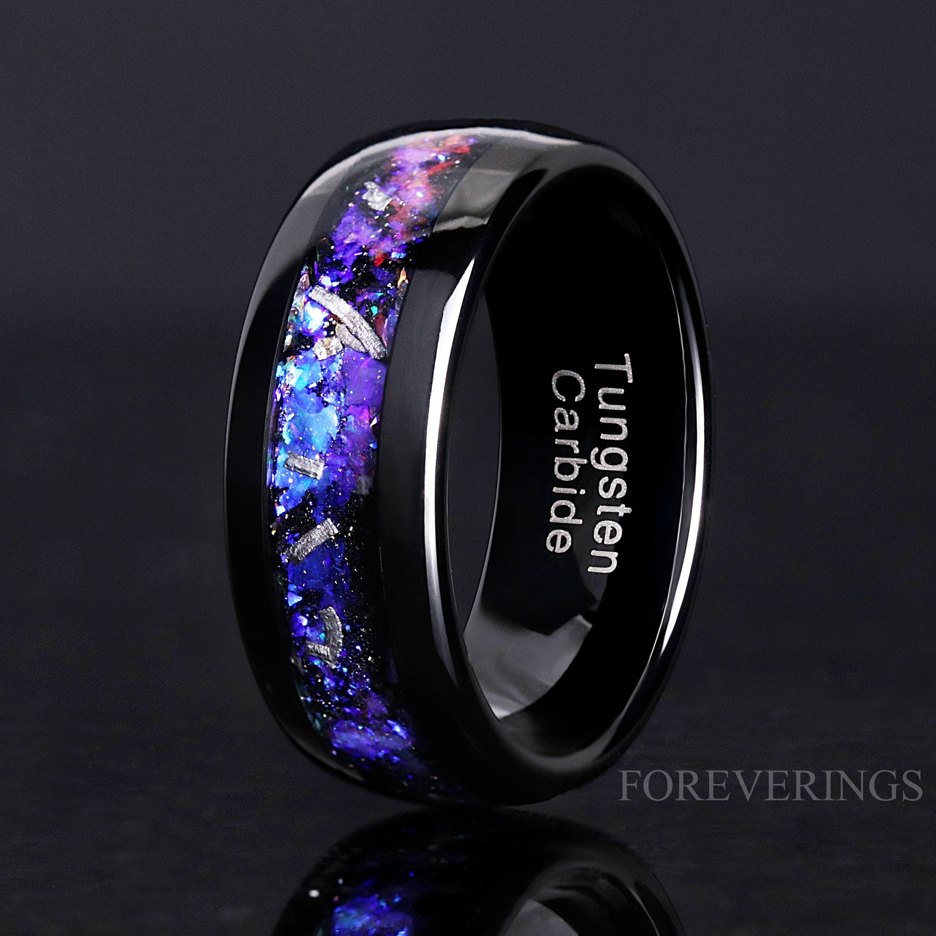 Orion Nebula Ring Meteorite, Mens Space Band, 8mm 6mm Mens Wedding Band, Unique Real Meteorite Black Ring, Blue Nebula, Ring Engraving