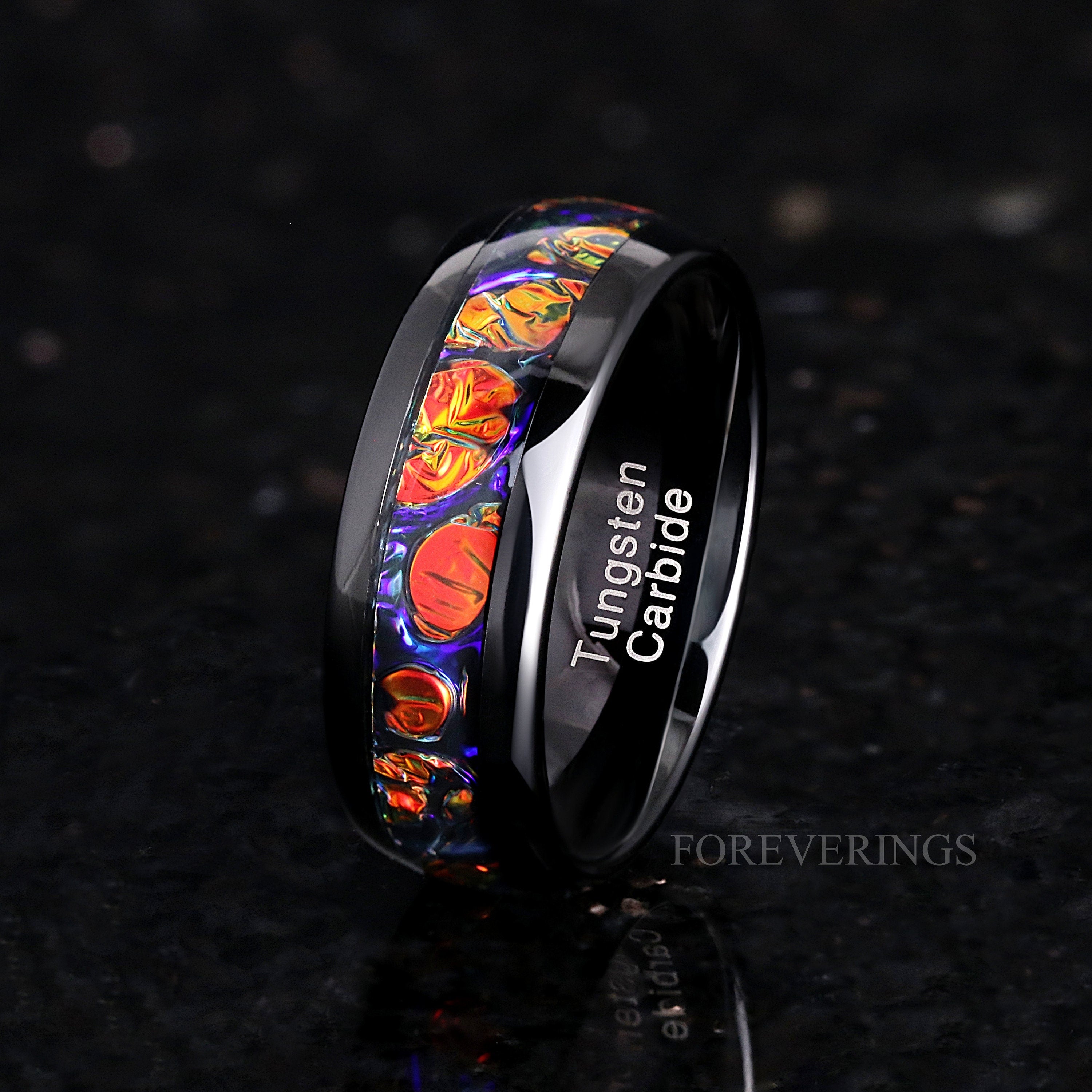 Caraxes Dragon Ring Man, Red Wedding Band, Black Tungsten Band, Unique Man Ring, Black and Red Nebula Band, Dichrolam, Space Ring, Engraving