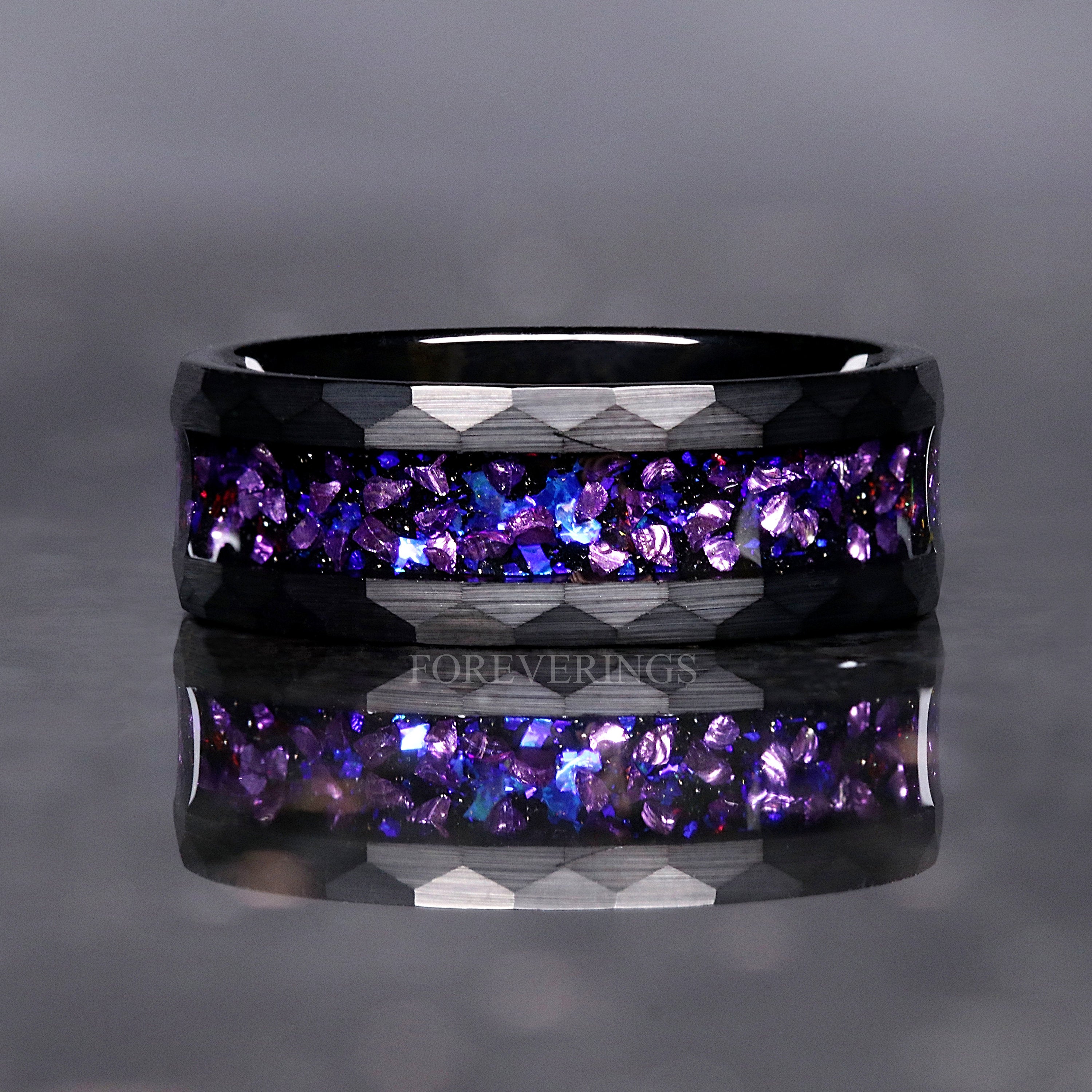 Crab Nebula Hammer Ring, Man Alexandrite Band, Outer Space Ring, 8mm Man Wedding Band, Purple Nebula Ring, Black Tungsten Ring, Ring Engrave