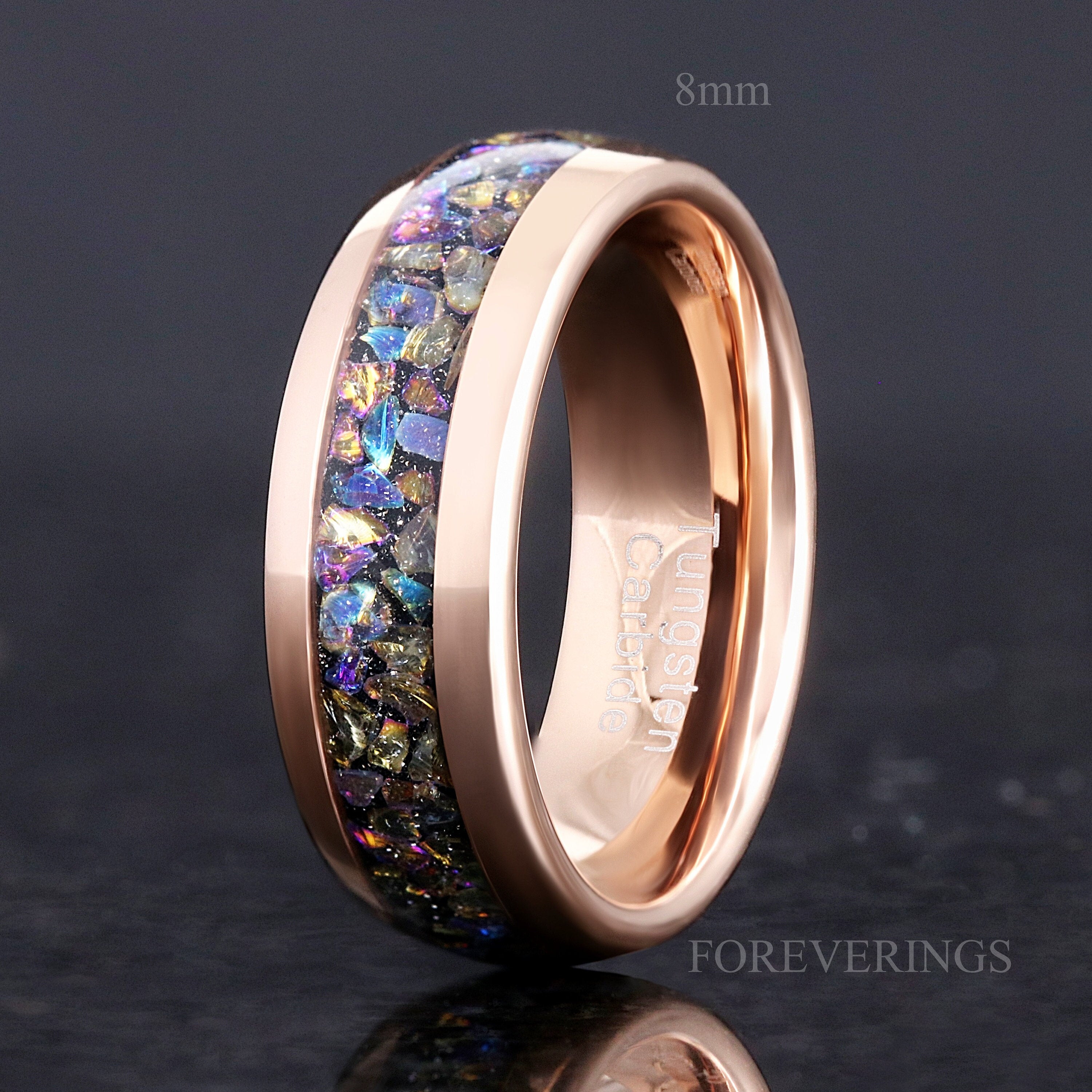 Veil Nebula Ring, Rose Gold Tungsten Ring, 8mm 6mm 4mm Man Woman Wedding Ring, Comfort Fit, Dome, Polish, Outer Space Ring, Engraving