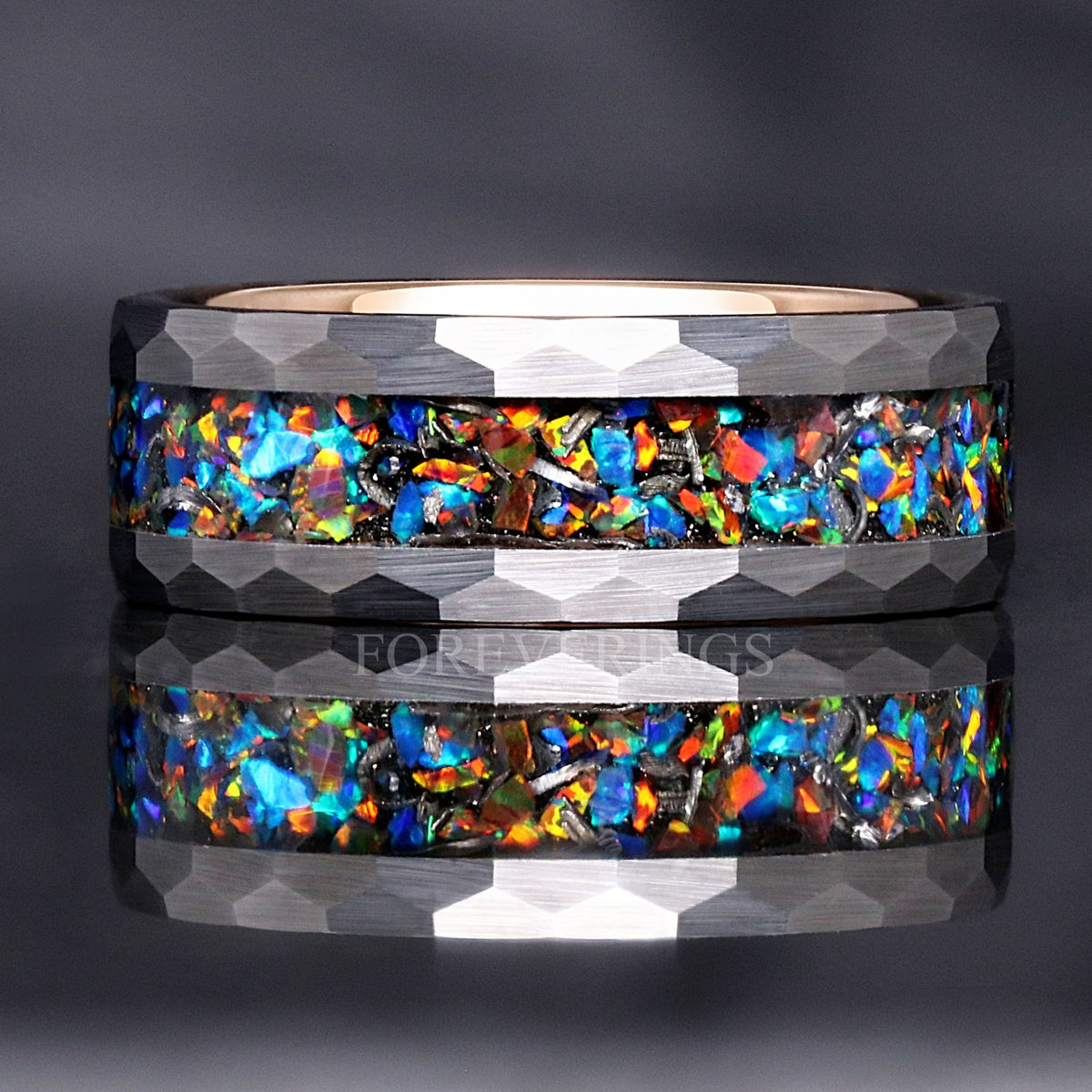 Meteorite & Galaxy Opal Ring | Mens Tungsten Wedding Band | 8mm