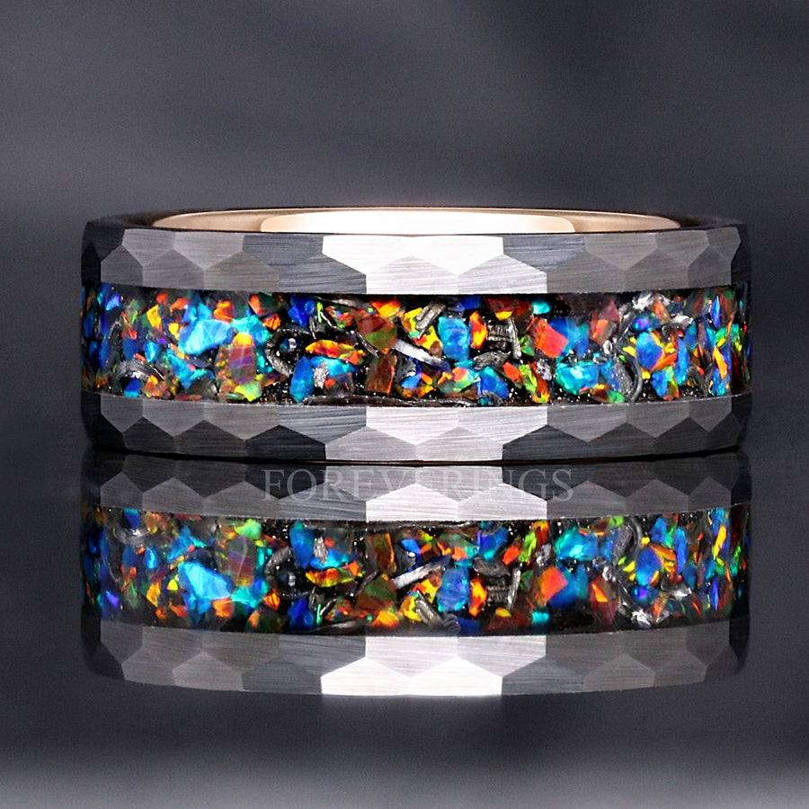 Meteorite & Galaxy Opal Ring | Mens Tungsten Wedding Band | 8mm