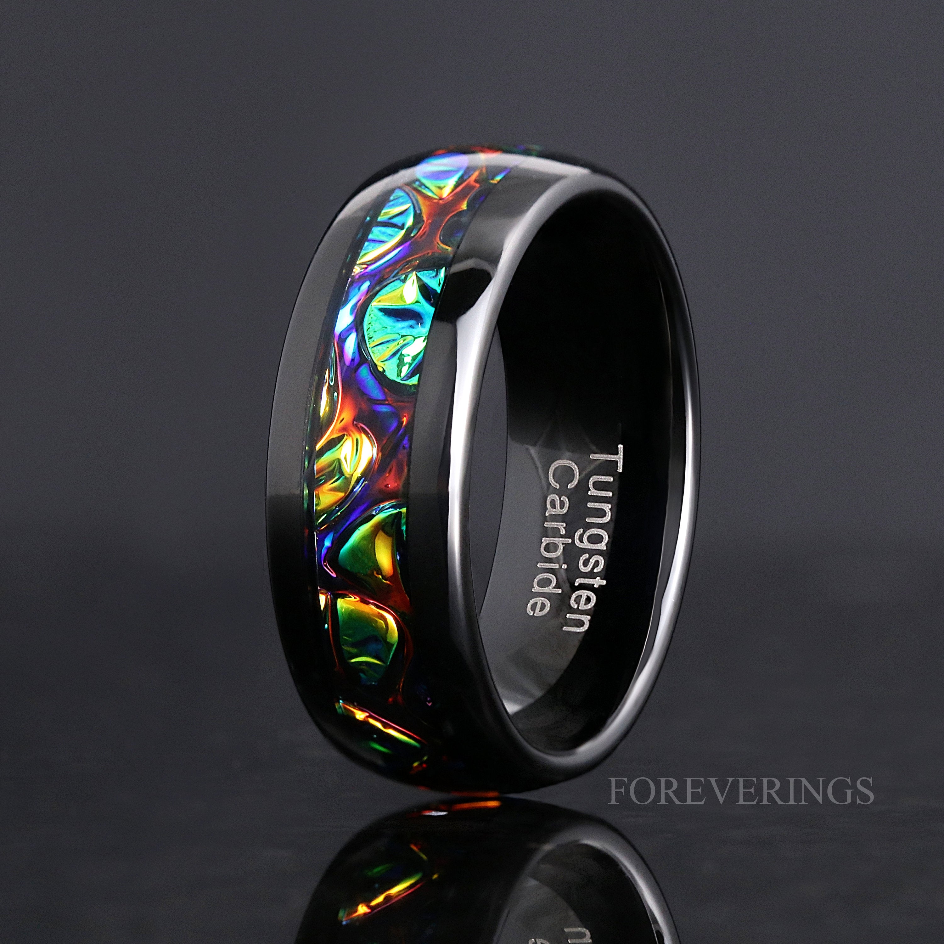 Rhaegal Black Tungsten Band, 8mm Man Wedding Band, Dichrolam Dragon Ring, Green Nebula Band, Black Space Ring, Unique Man Jewelry, Engraving