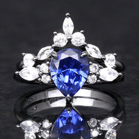 Orion Nebula Engagement Ring Set in Black Gold, Black Ring, 925 Sterling Silver, Blue Sapphire, Outer Space Wedding Band, Gift for Her