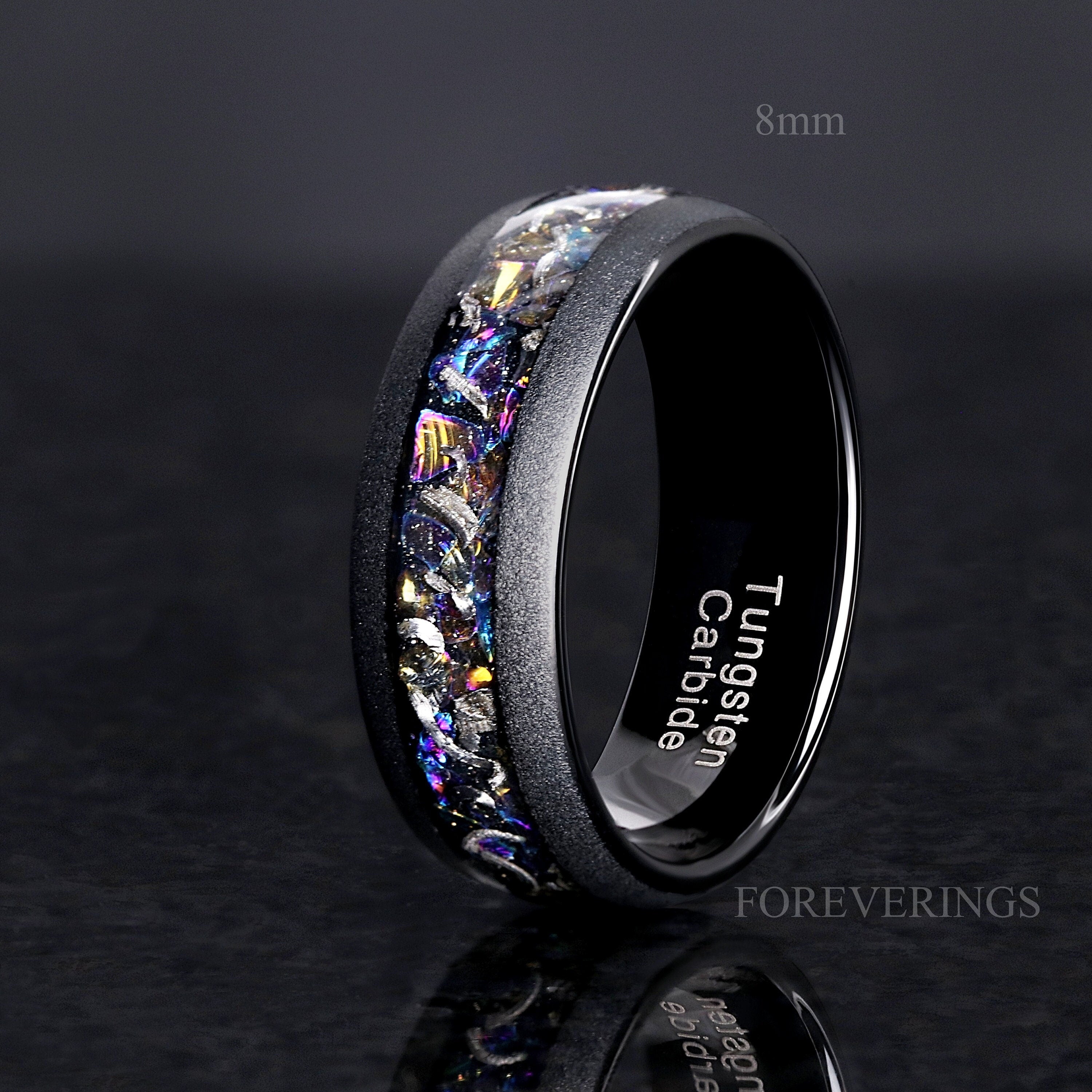 Meteorite Veil Nebula Ring, Black Tungsten Wedding Band, Witch's Broom, 8mm-6mm Unique Man Ring, Real Meteorite, Space Ring, Ring Engraving