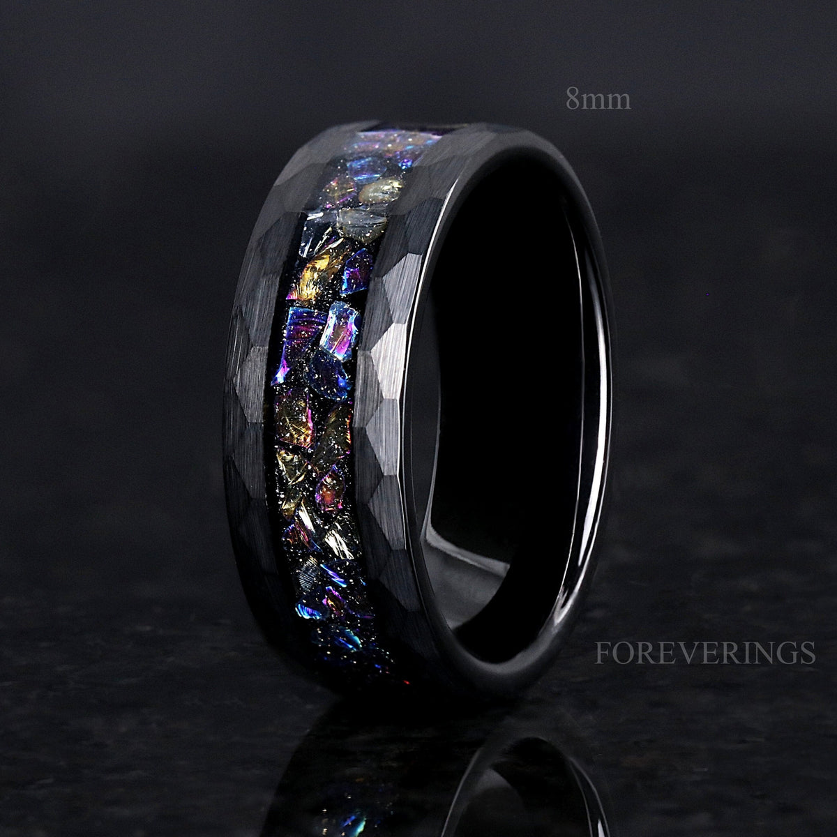 Veil Nebula Ring Black Hammered Tungsten Band, Witch's Broom, Outer Space Ring, 8mm-6mm-4mm Man Woman Wedding Band, Flat, Hammered, Brushed