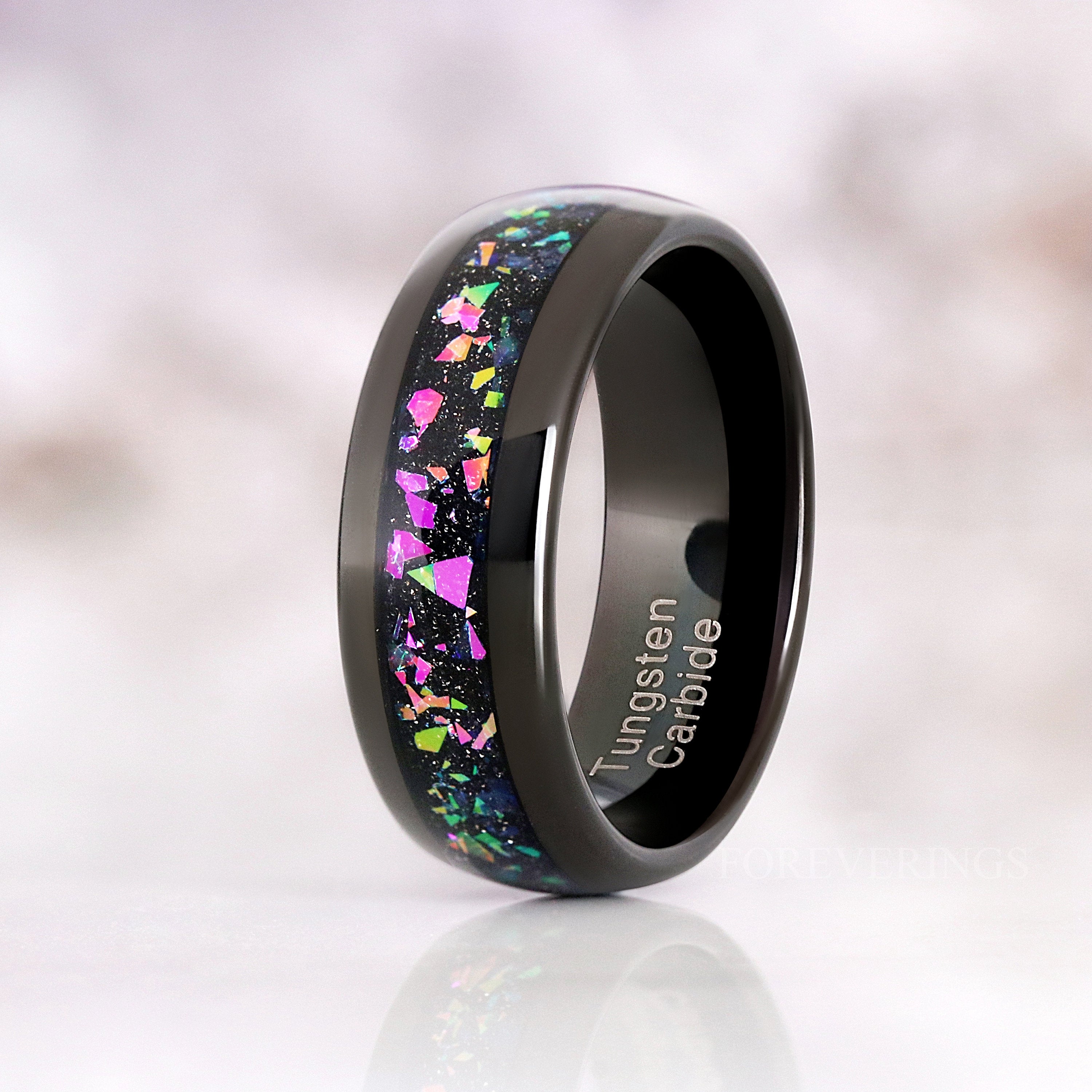 Cass Supernova Black Nebula Ring, 8mm 6mm 4mm Man Woman Wedding Band, Black Outer Space Ring, Cosmos Color Changing Band, Ring Engrave