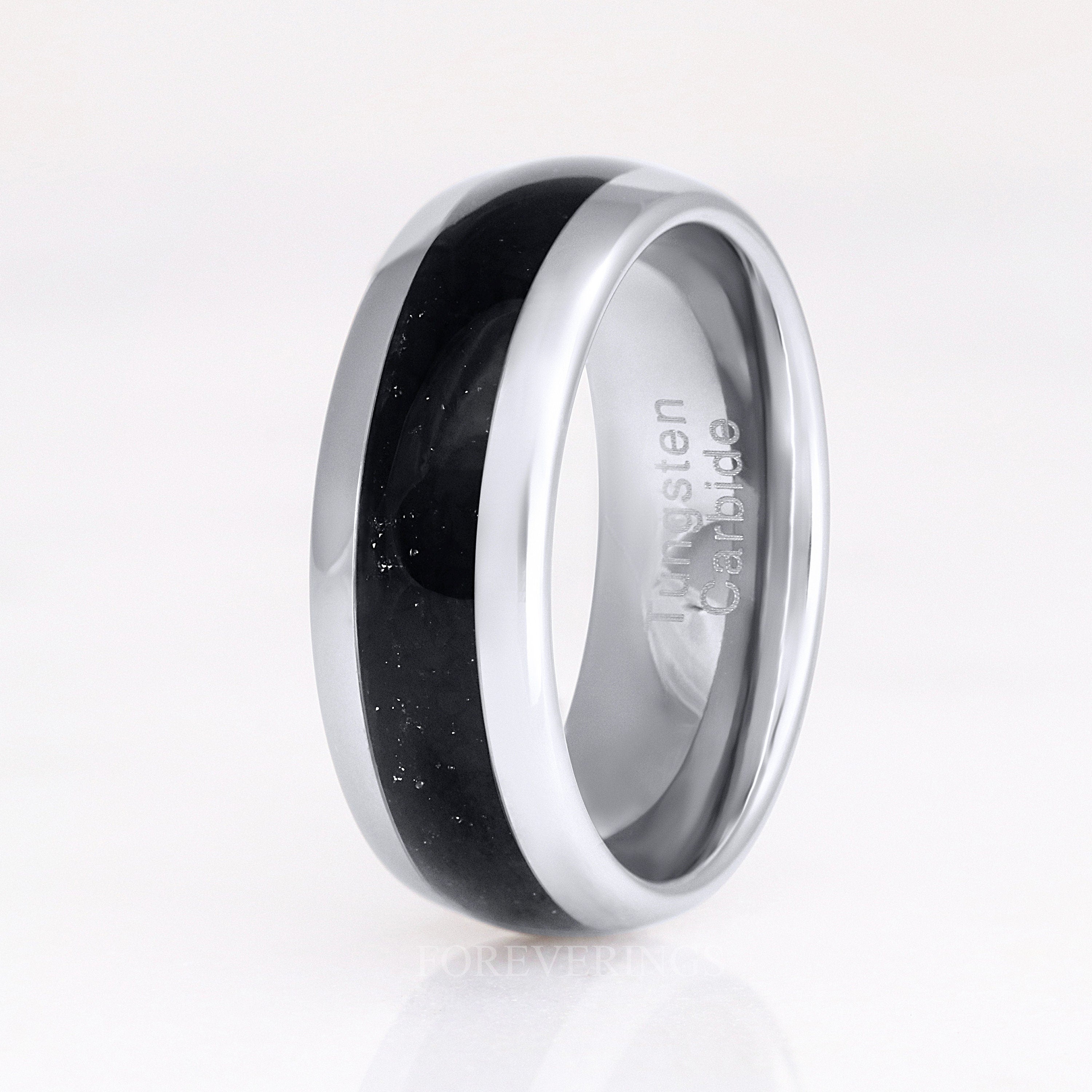 Onyx Ring Men, Black Onyx Wedding Band, Silver Tungsten Band, 8mm Men Wedding Band, Polished, Dome, Unique Promise Ring for Him, Engraving