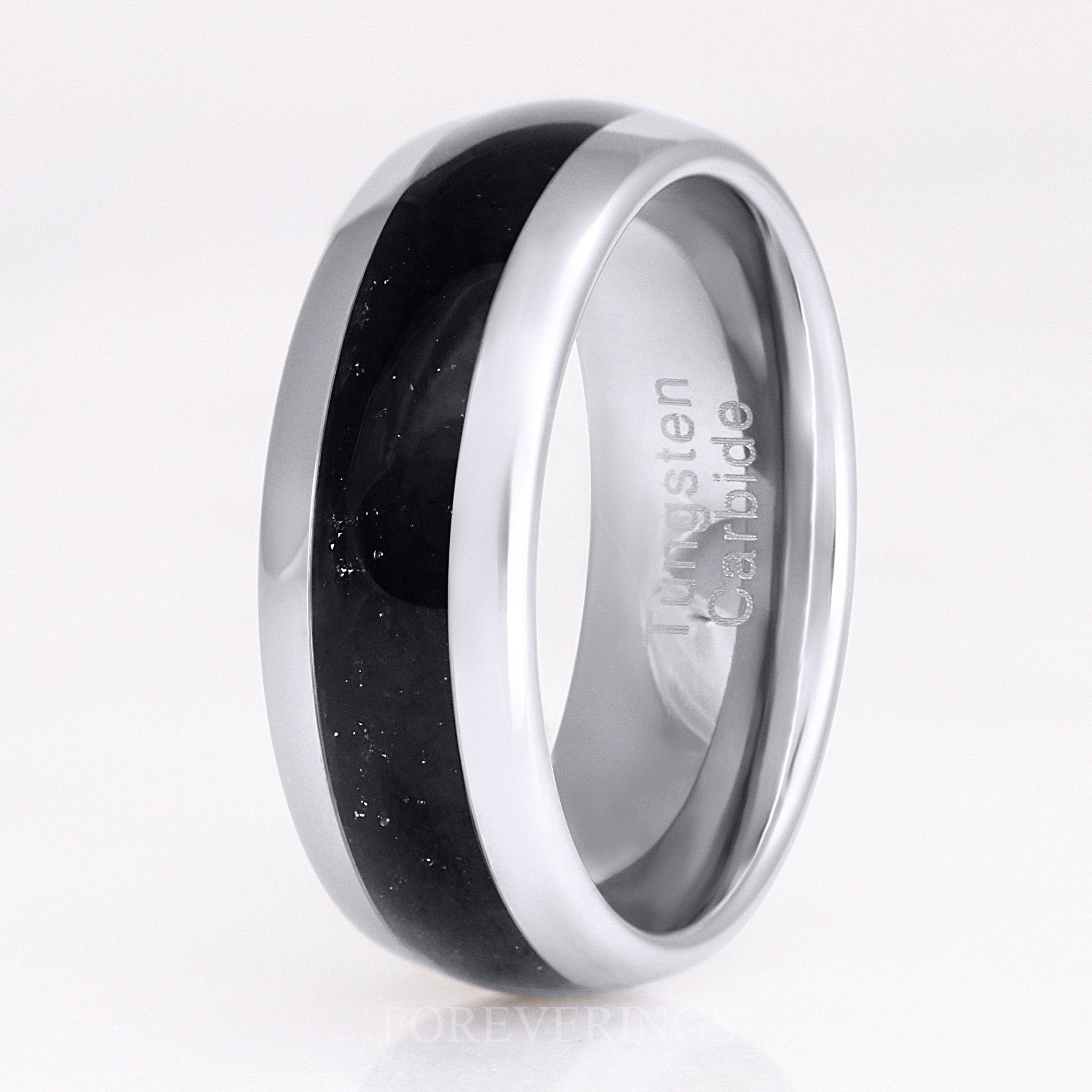 Onyx Ring Men, Black Onyx Wedding Band, Silver Tungsten Band, 8mm Men Wedding Band, Polished, Dome, Unique Promise Ring for Him, Engraving