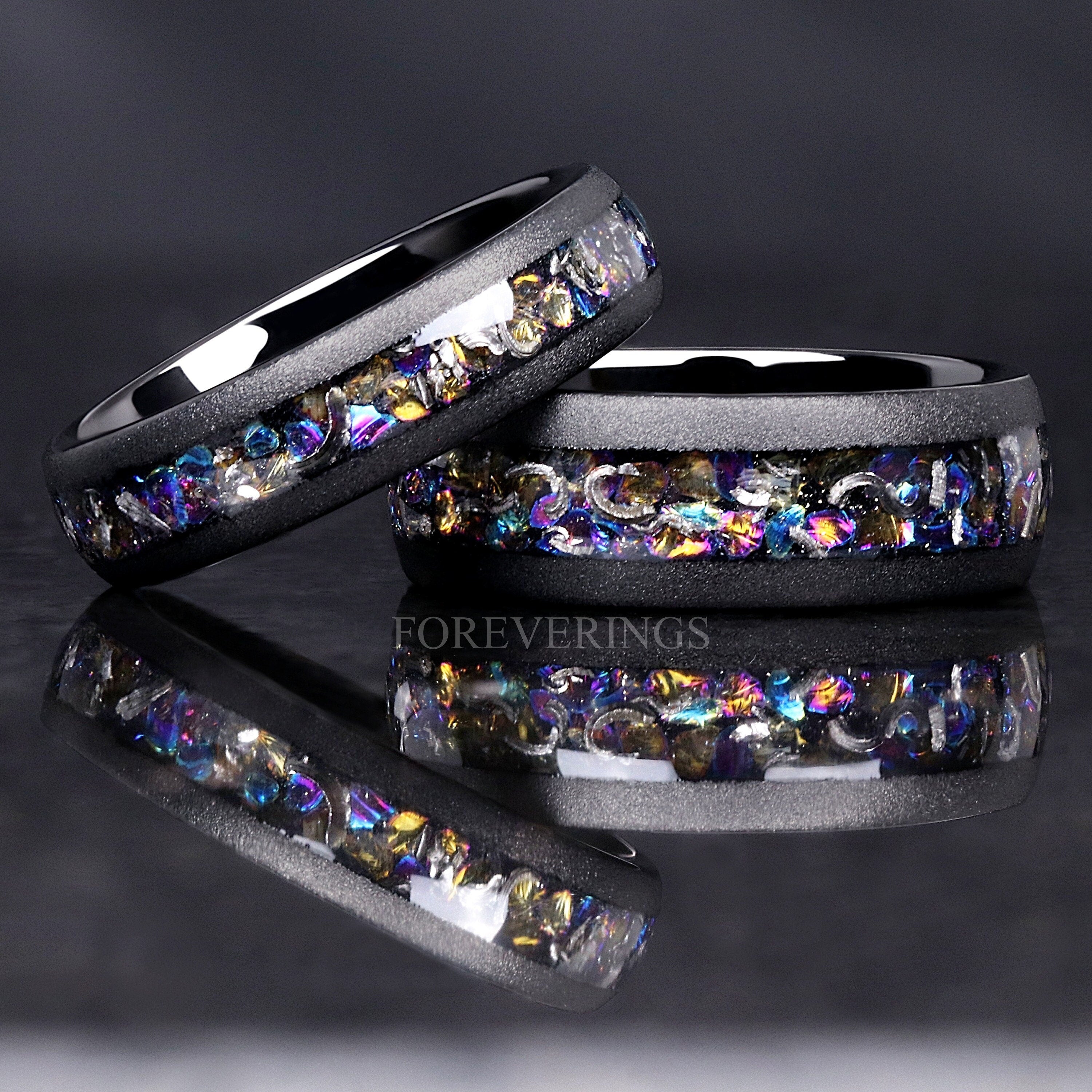 Meteorite Veil Nebula Ring, Black Tungsten Wedding Band, Witch's Broom, 8mm-6mm Unique Man Ring, Real Meteorite, Space Ring, Ring Engraving