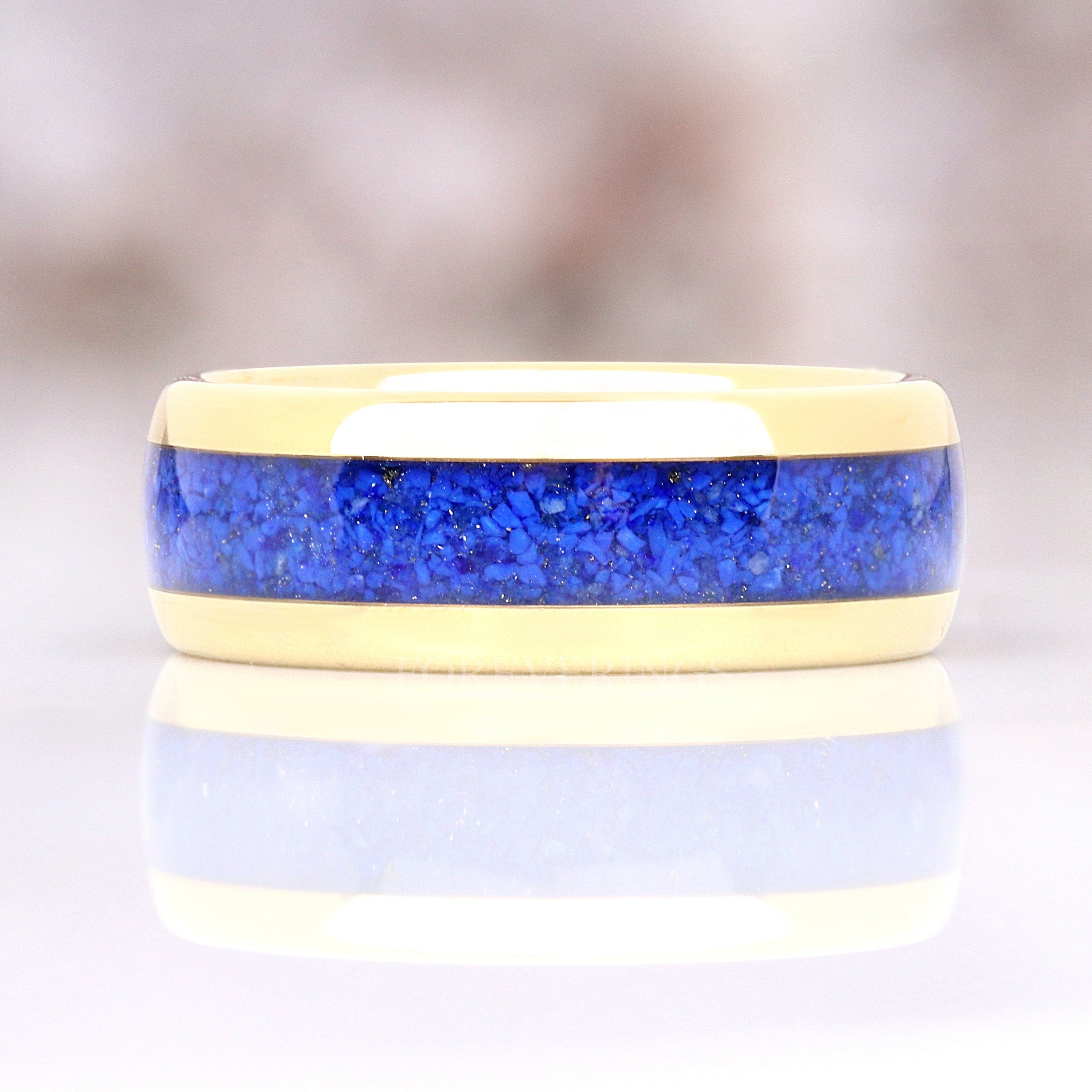 Lapis Lazuli Ring Gold Wedding Band, 8mm Man Tungsten Ring, Blue and Gold Promise Ring, Man Engagement Ring, Unique Band, Ring Engraving