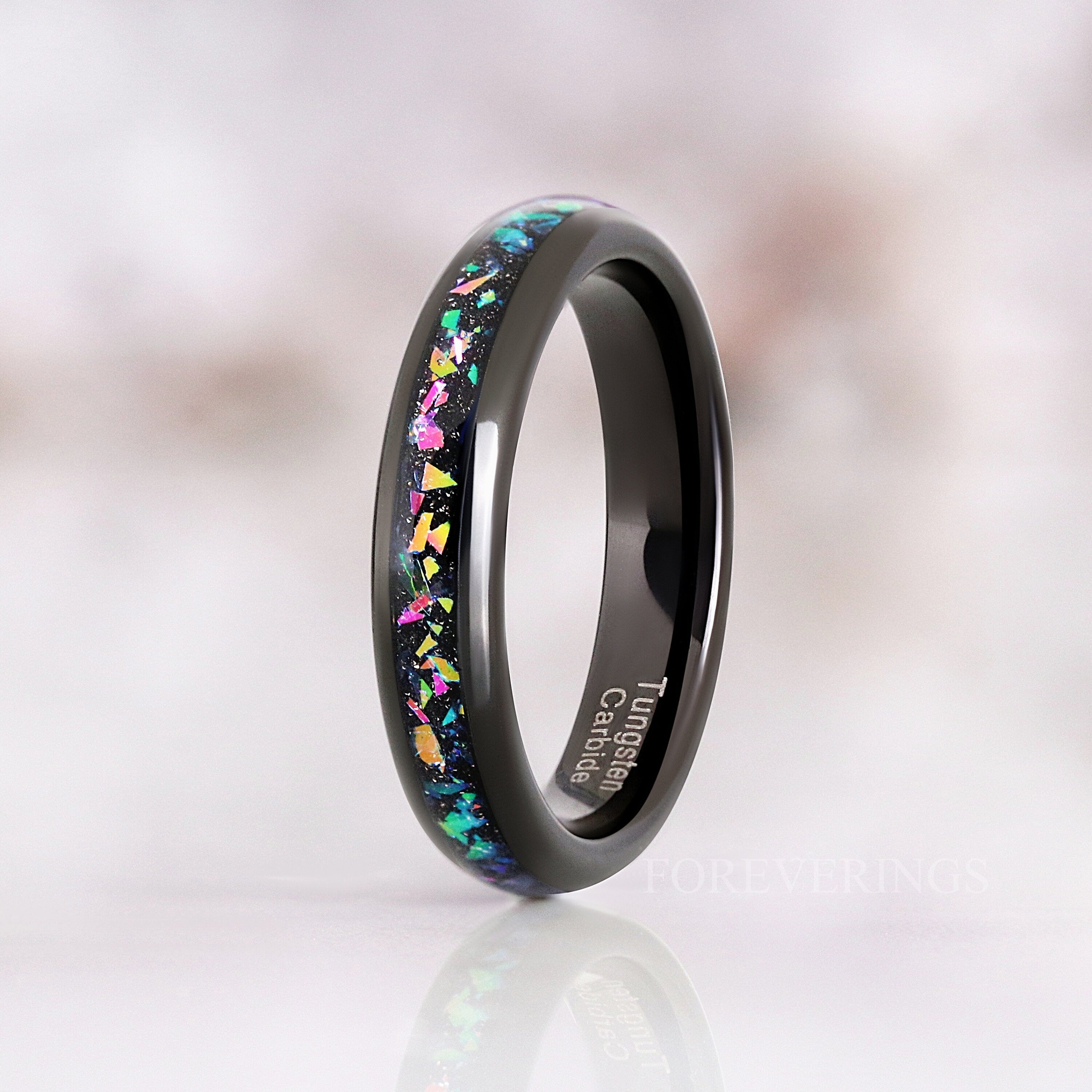 Cass Supernova Black Nebula Ring, 8mm 6mm 4mm Man Woman Wedding Band, Black Outer Space Ring, Cosmos Color Changing Band, Ring Engrave