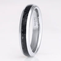 Black Onyx Silver Tungsten Ring, 4mm Mens Womens Wedding Band, Crushed Black Onyx Ring, Dome, Polish, Unique Band, Ring Engraving