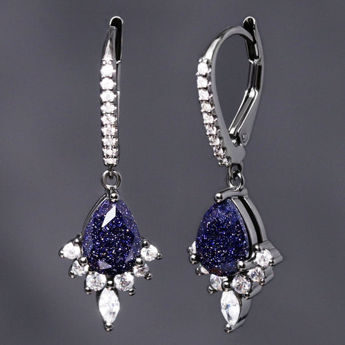Great Rift Nebula Earrings, Starry Night, Dangle Drop, Galaxy Space Earring, 925 Sterling Silver, Blue Sandstone, Black Earrings