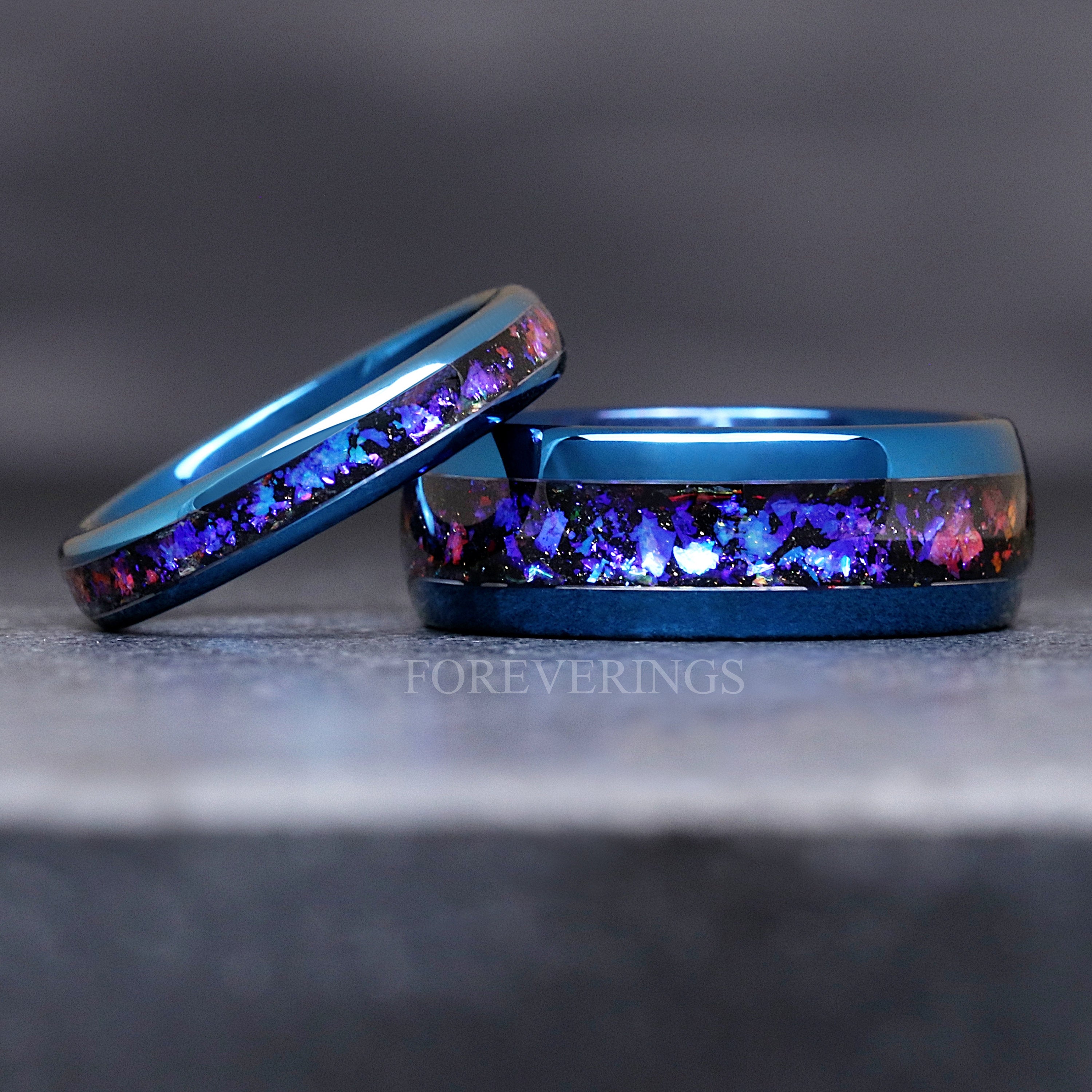 Orion Nebula Ring Blue, 8mm Tungsten Outer Space Band, Unique Men Wedding Band, Blue Nebula Ring, Dome, Polish Smooth, Ring Engraving