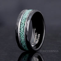 Matching black nature-inspired couples rings with moss agate