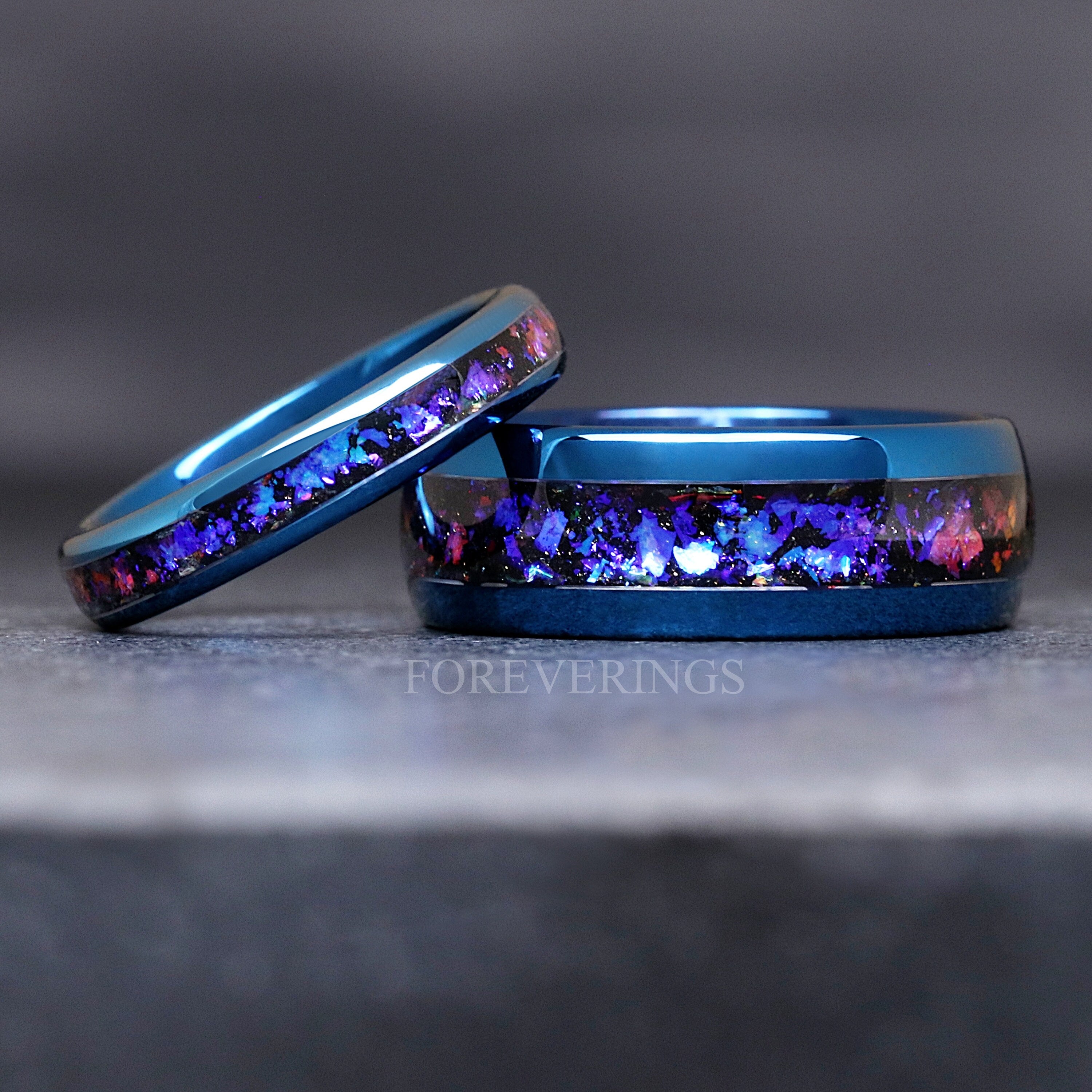 Orion Nebula Ring Blue, 4mm Tungsten Wedding Band, Outer Space Ring, Unique Women Men Ring, Black Nebula Band, Dome Polish, Ring Engraving