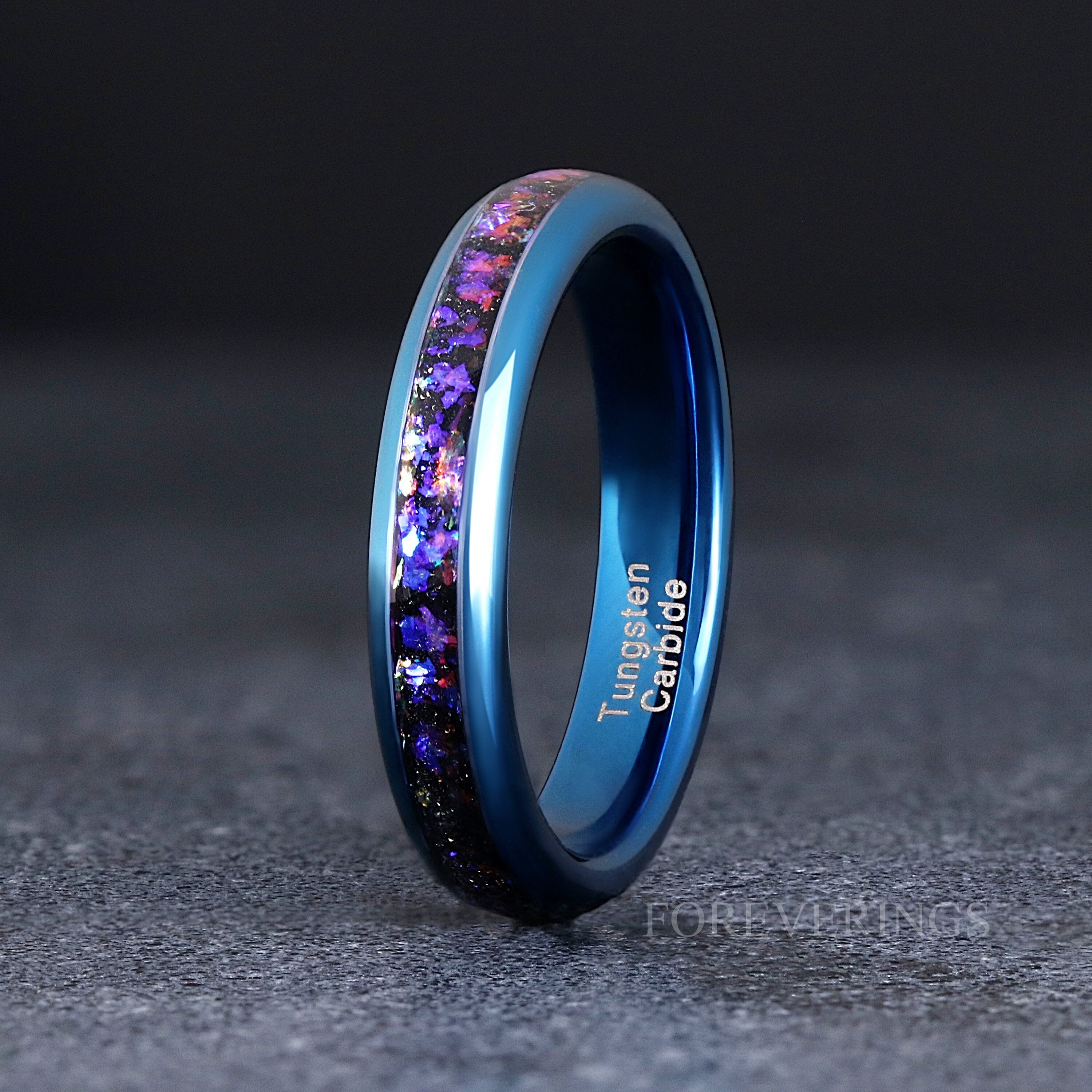 Orion Nebula Ring Blue, 4mm Tungsten Wedding Band, Outer Space Ring, Unique Women Men Ring, Black Nebula Band, Dome Polish, Ring Engraving