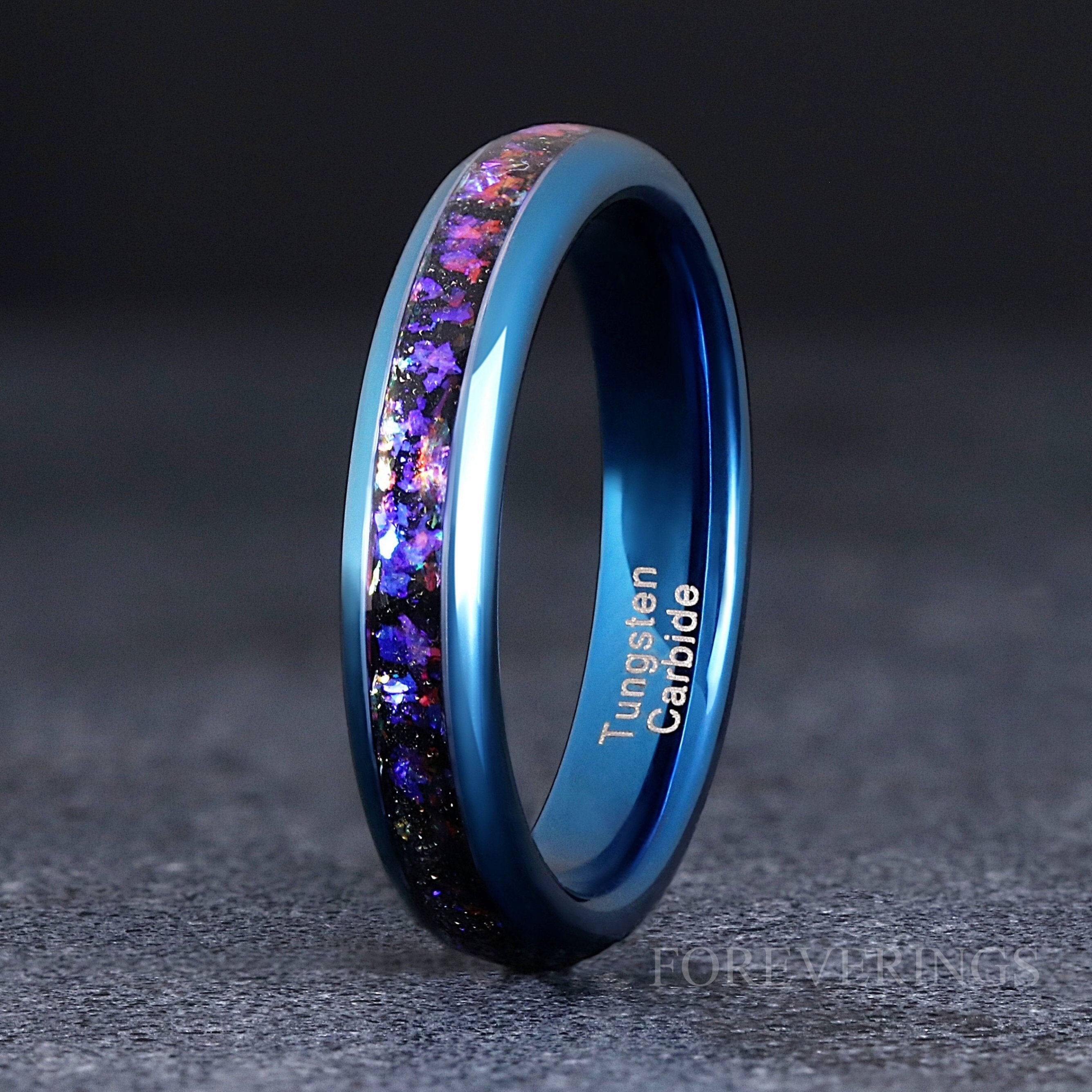 Orion Nebula Ring Blue, 4mm Tungsten Wedding Band, Outer Space Ring, Unique Women Men Ring, Black Nebula Band, Dome Polish, Ring Engraving