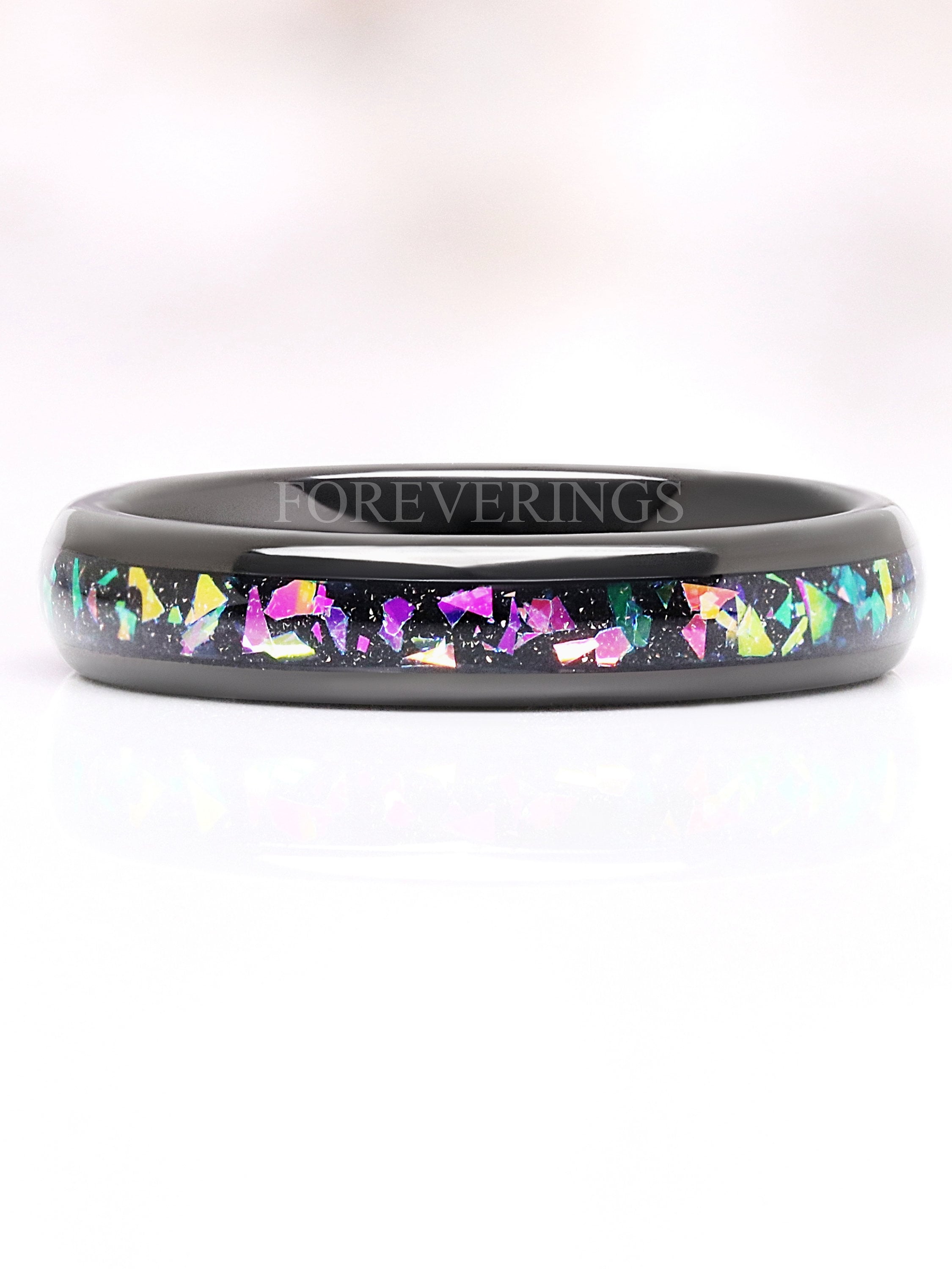 Cass Supernova Black Nebula Ring 4mm Wedding Band, Black Outer Space Ring, Cosmos Color Changing Band, Unique Women Men Ring, Ring Engraving