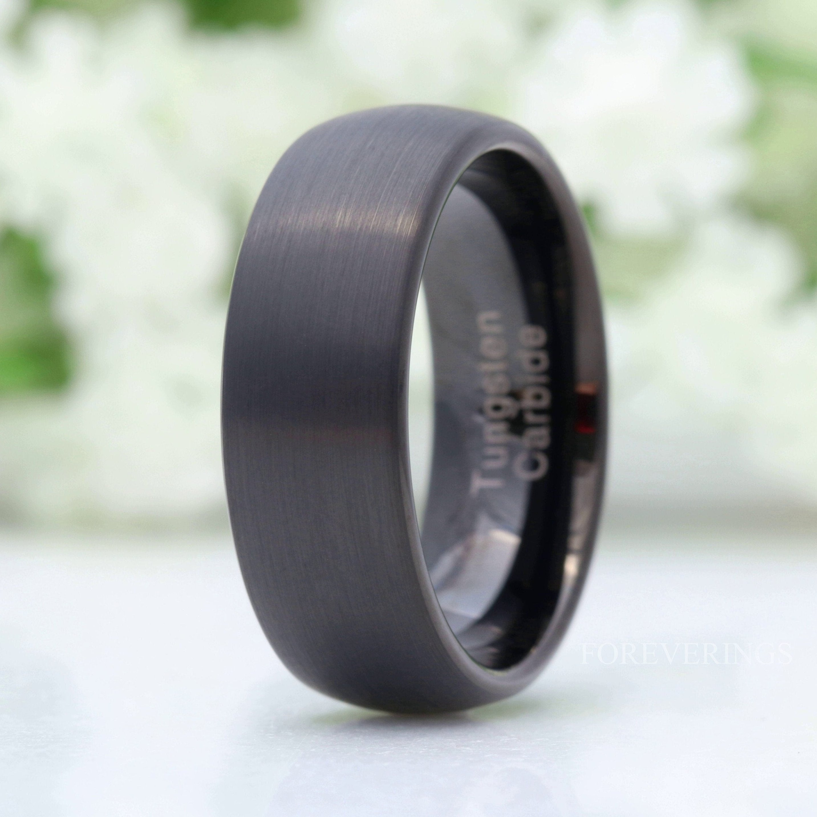 Brushed Black Tungsten Ring for Men, 8mm Tungsten Band, Classic Man Engagement Ring, Anniversary Gift for Him, Ring Engraving