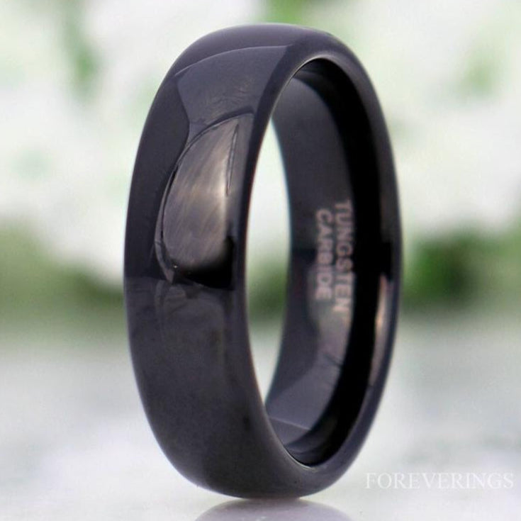 Simple Black Tungsten Wedding Band for Men, 6mm Modern Wedding Band, Mens Womens Ring, Polished, Dome, Simple Modern Ring, Ring Engraving
