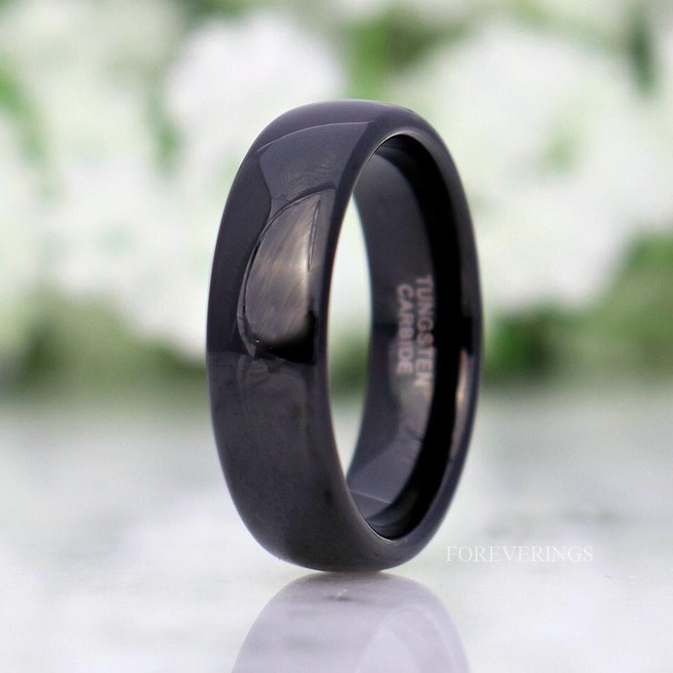 Simple Black Tungsten Wedding Band for Men, 6mm Modern Wedding Band, Mens Womens Ring, Polished, Dome, Simple Modern Ring, Ring Engraving