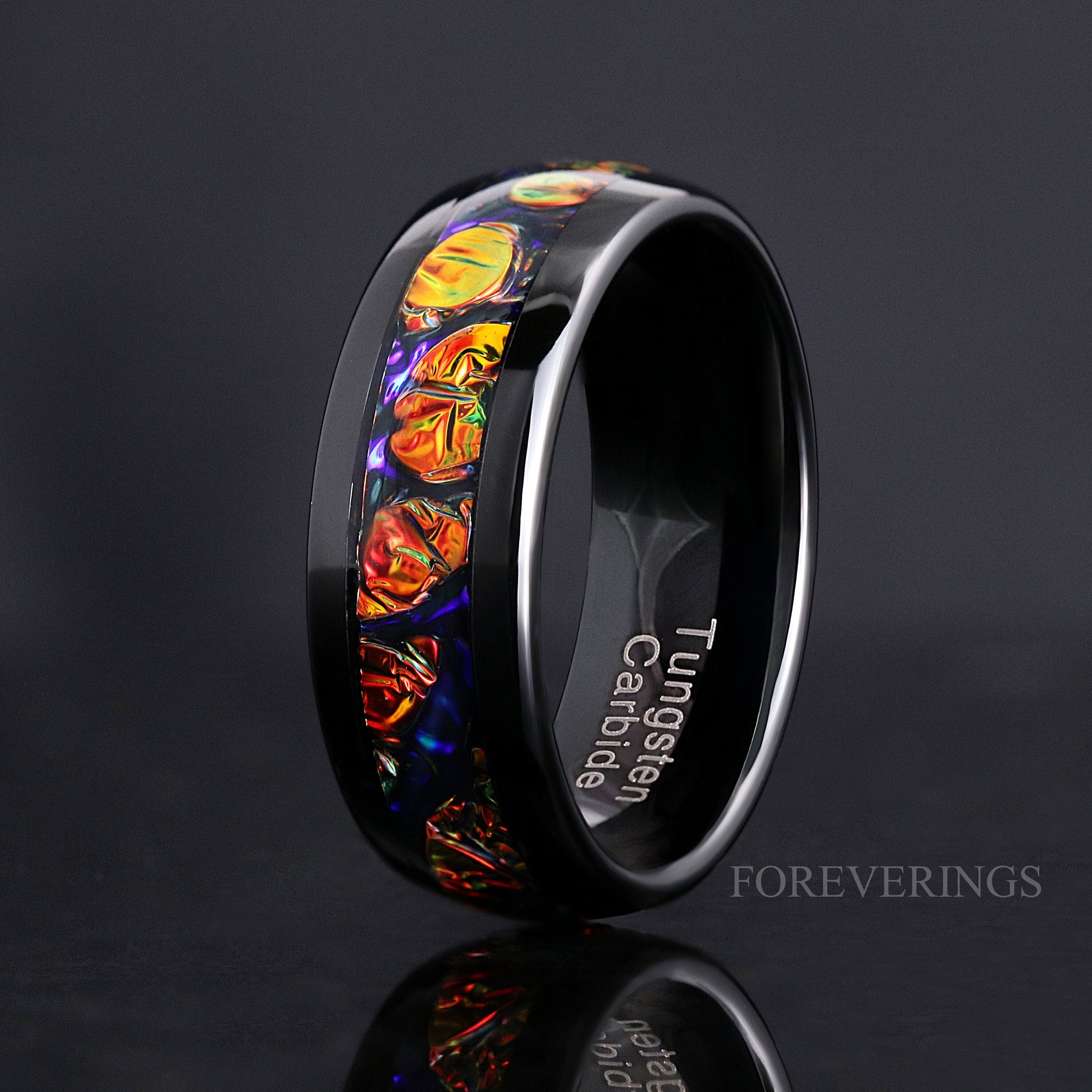 Caraxes Dragon Ring Man, Red Wedding Band, Black Tungsten Band, Unique Man Ring, Black and Red Nebula Band, Dichrolam, Space Ring, Engraving