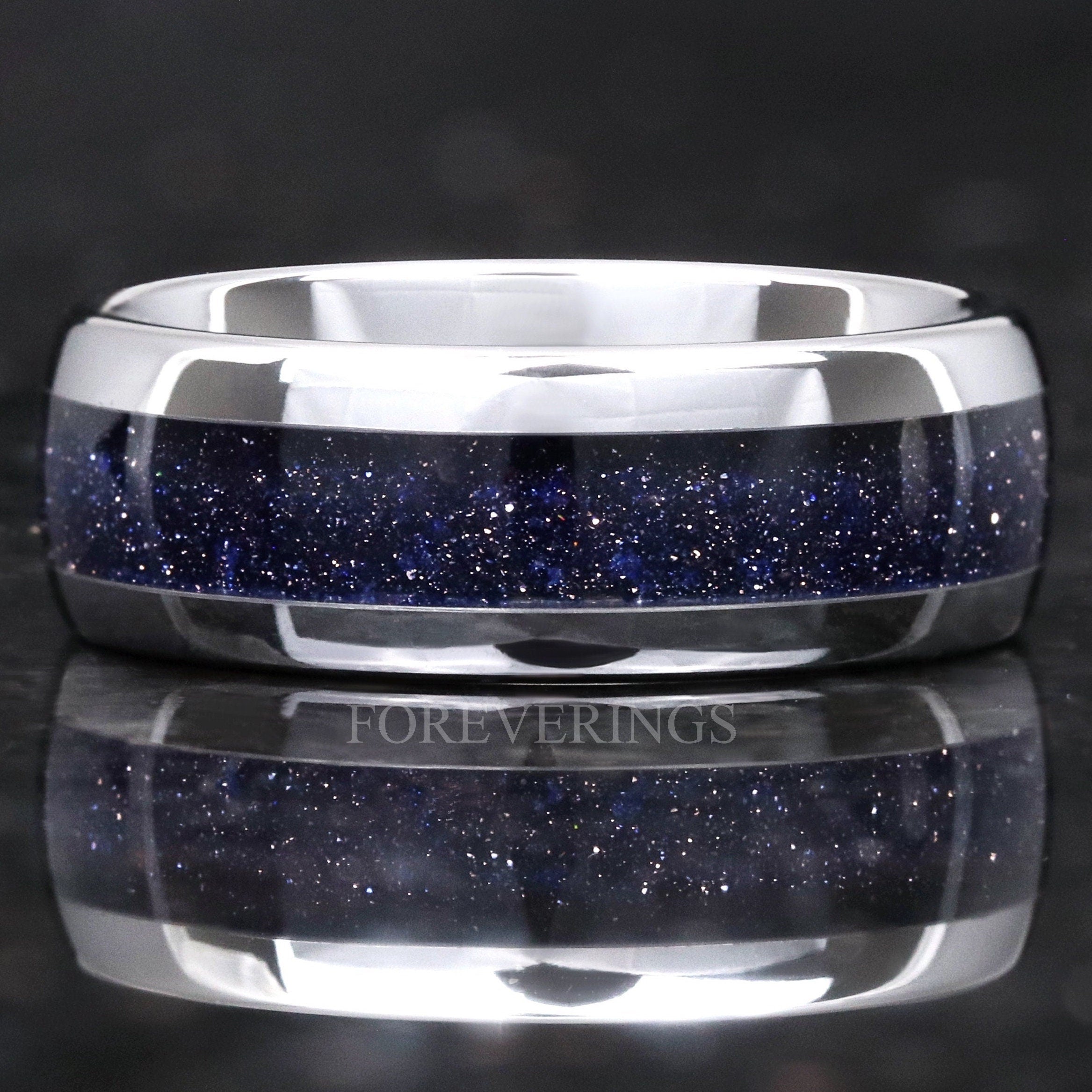 Great Rift Nebula Ring, Starry Night Wedding Band, Personalized, 8mm-6mm-4mm Silver Tungsten Ring, Space Ring, Dome, Polish, Sandstone Ring