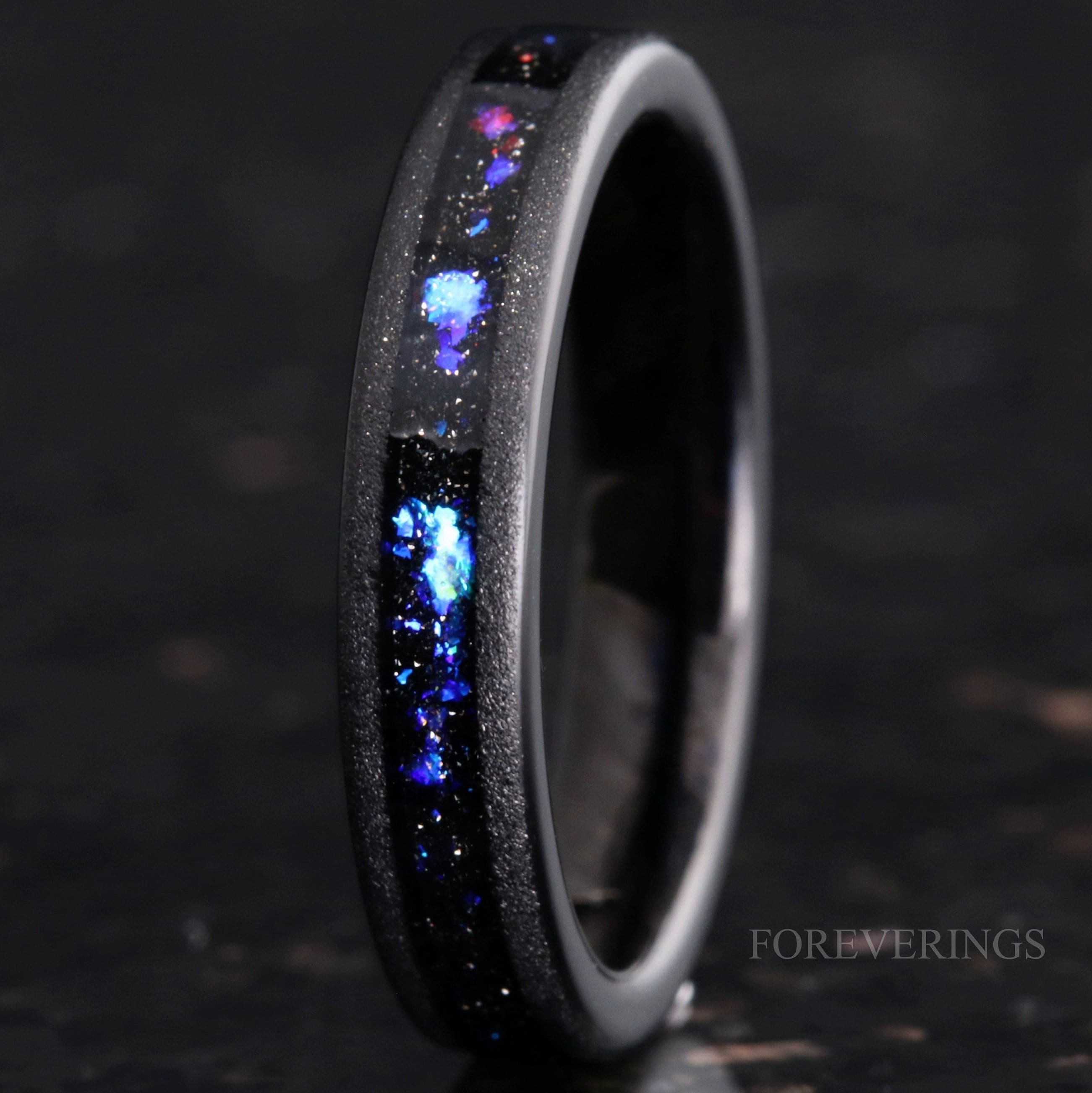 Orion Nebula Ring, 4mm Tungsten Wedding Band, Outer Space Ring, Black Ring, Flat, Sandblasted, Comfort Fit, Birthday Anniversary Gift