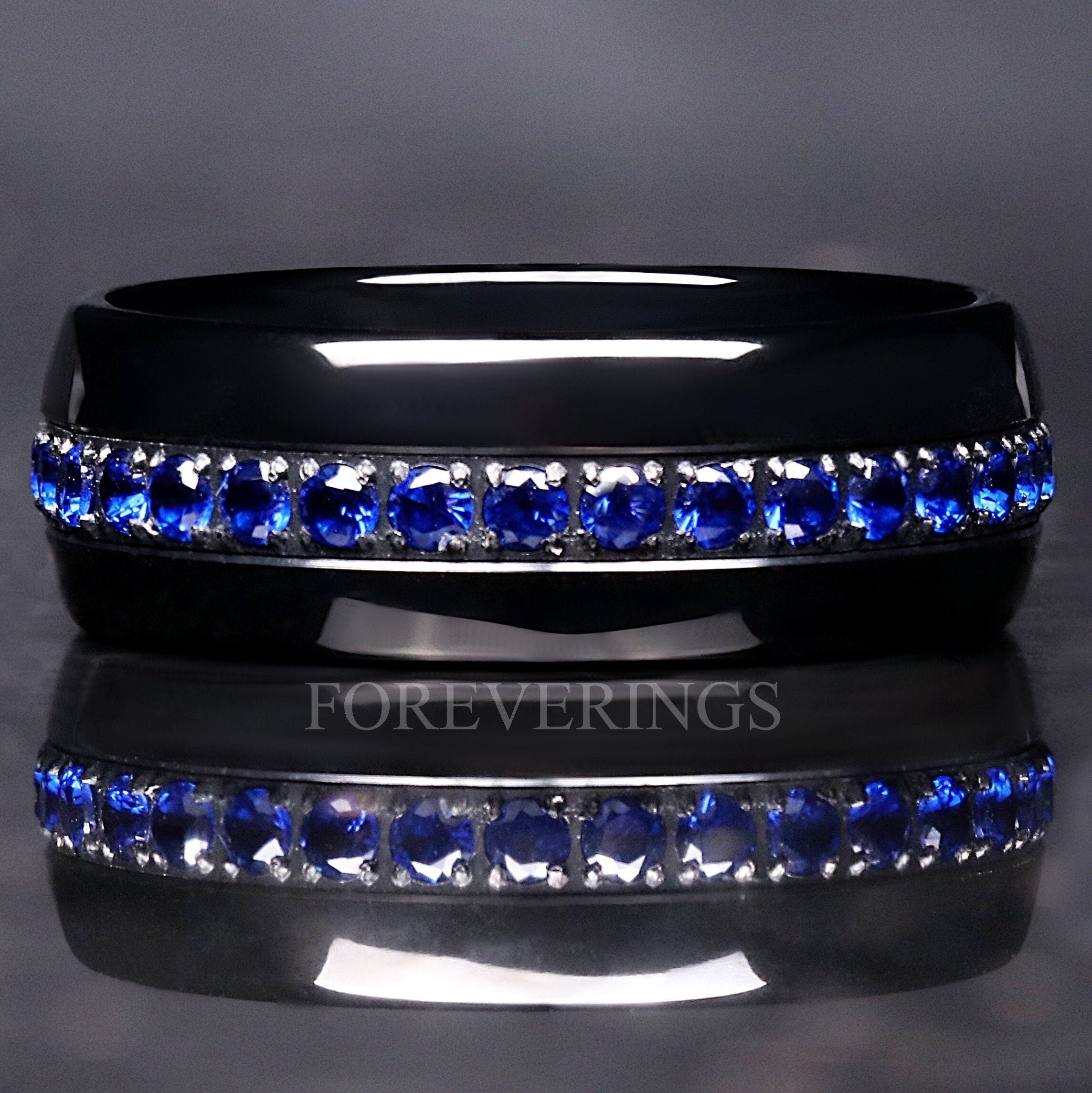 Orion Nebula Ring Sapphire, Mens Gemstone Wedding Band, Blue Sapphire Band, Unique Thin Blue Strip Ring, 8mm Tungsten Ring Engraving