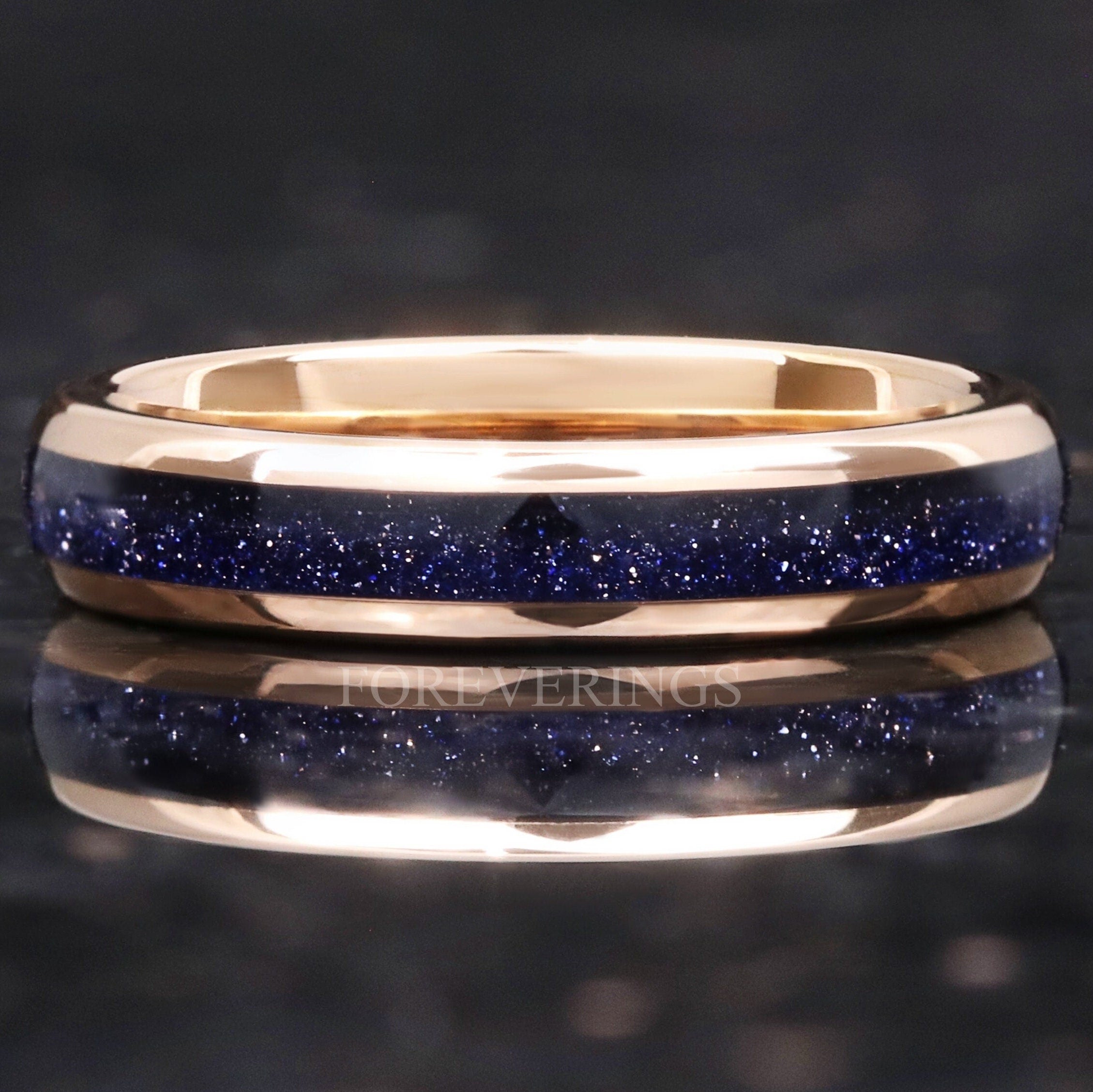 Great Rift Nebula Ring, Tungsten Wedding Band, 4mm Rose Gold Plated Ring, Outer Space Ring, Women Men Ring, Dome, Polish, Comfort Fit