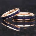 Matching rose gold tungsten couples ring set with blue sandstone inlay, 6mm and 4mm