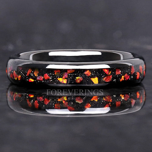 Red Fire Opal Inlay | Black Tungsten Wedding Band | 4mm