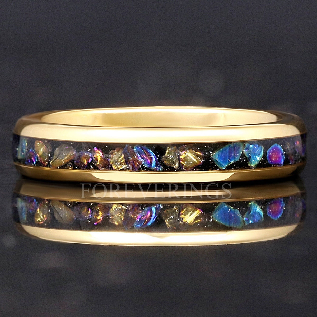4mm Veil Nebula Ring, Witch's Broom, Tungsten Outer Space Ring, Man Woman Wedding Ring, Comfort Fit, Yellow Gold Band, Dome, Polish