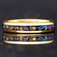 4mm Veil Nebula Ring, Witch's Broom, Tungsten Outer Space Ring, Man Woman Wedding Ring, Comfort Fit, Yellow Gold Band, Dome, Polish