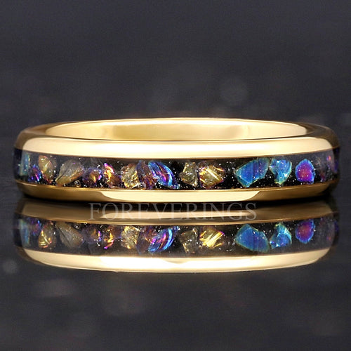 4mm Veil Nebula Ring, Witch's Broom, Tungsten Outer Space Ring, Man Woman Wedding Ring, Comfort Fit, Yellow Gold Band, Dome, Polish