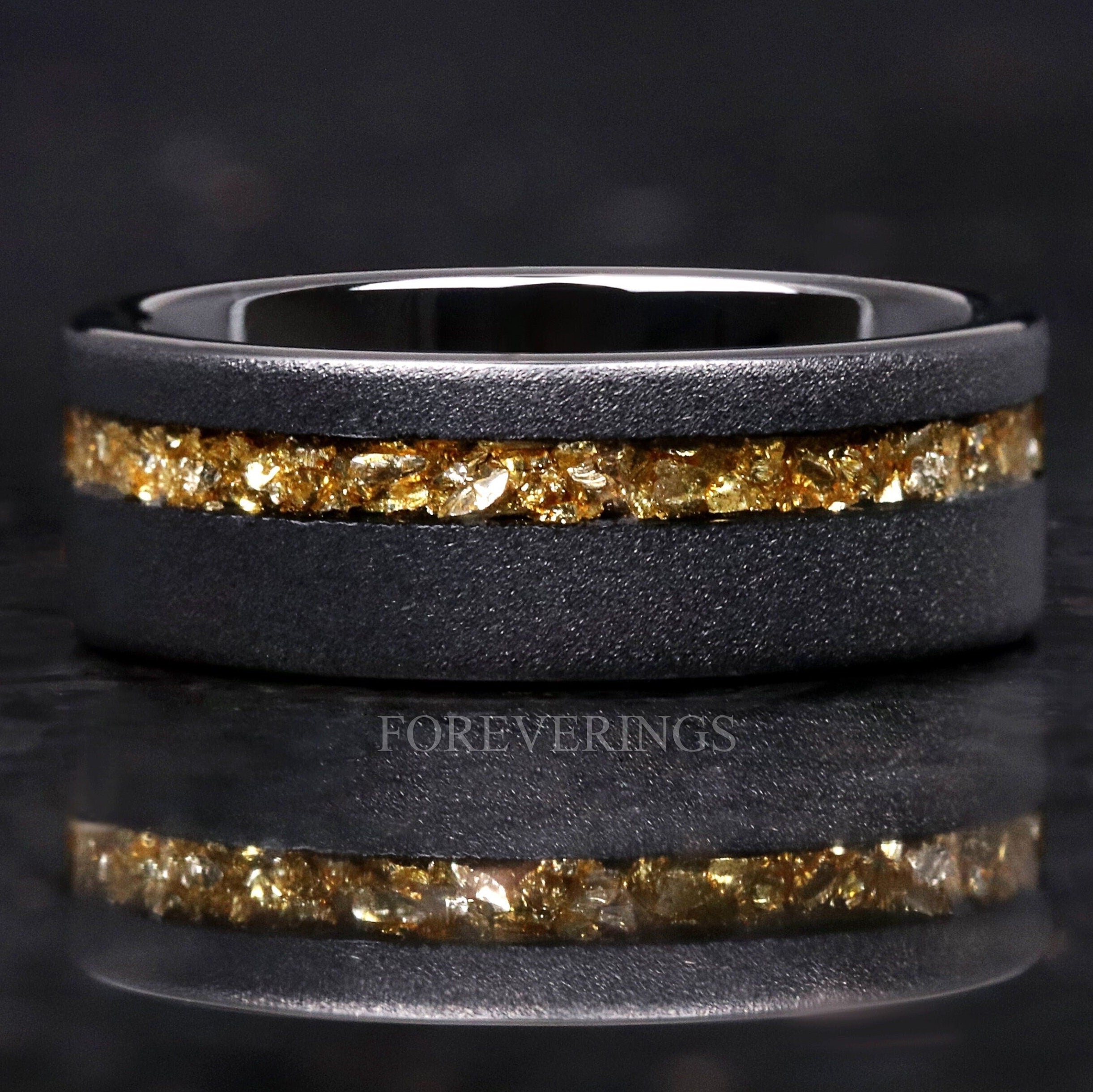 Crushed Citrine Ring, Men Wedding Band, Black Tungsten Ring, Citrine Ring for Him, Sandblasted, Flat, November Birthstone, Ring Engraving