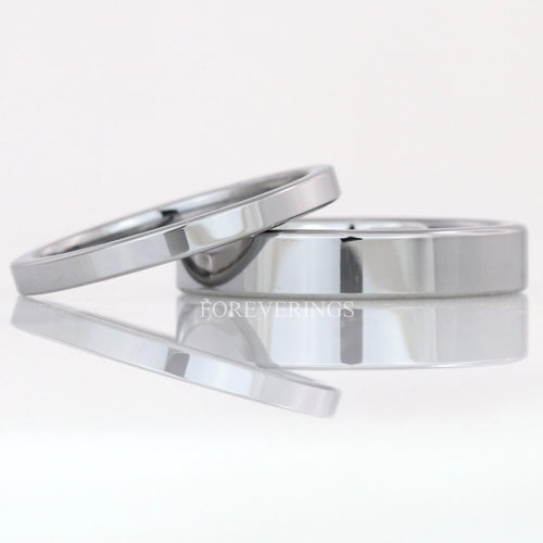Flat Silver Wedding Band Men Women, 2mm 4mm Tungsten Ring, Polished, Simple Thin Band, Promise Ring, Ring Engraving