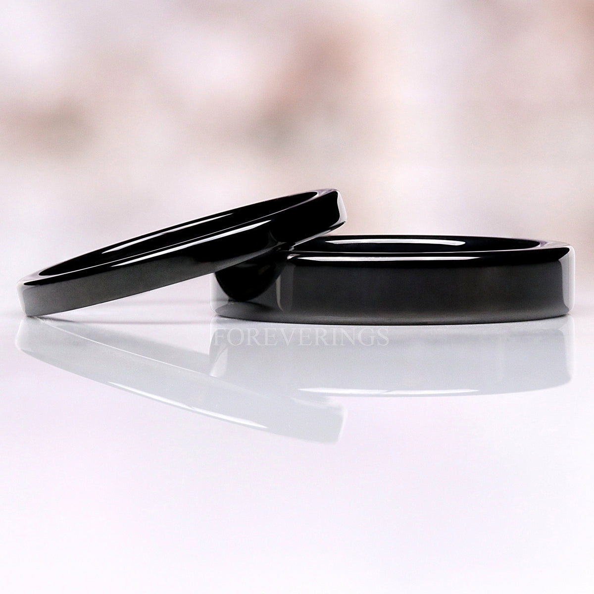 Thin Black Wedding Band – 2mm & 4mm Minimalist Tungsten Ring, Polished Flat Band for Men & Women, Ring Engraving