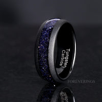 Rift Nebula Ring Set, His Her Starry Night Wedding Band, Personalized, Matching Couple Ring, Sandstone, Black Tungsten, 925 Silver