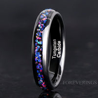 Van Gogh Opal Ring | Black Tungsten Wedding Band | 4mm