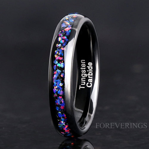 Van Gogh Opal Ring | Black Tungsten Wedding Band | 4mm
