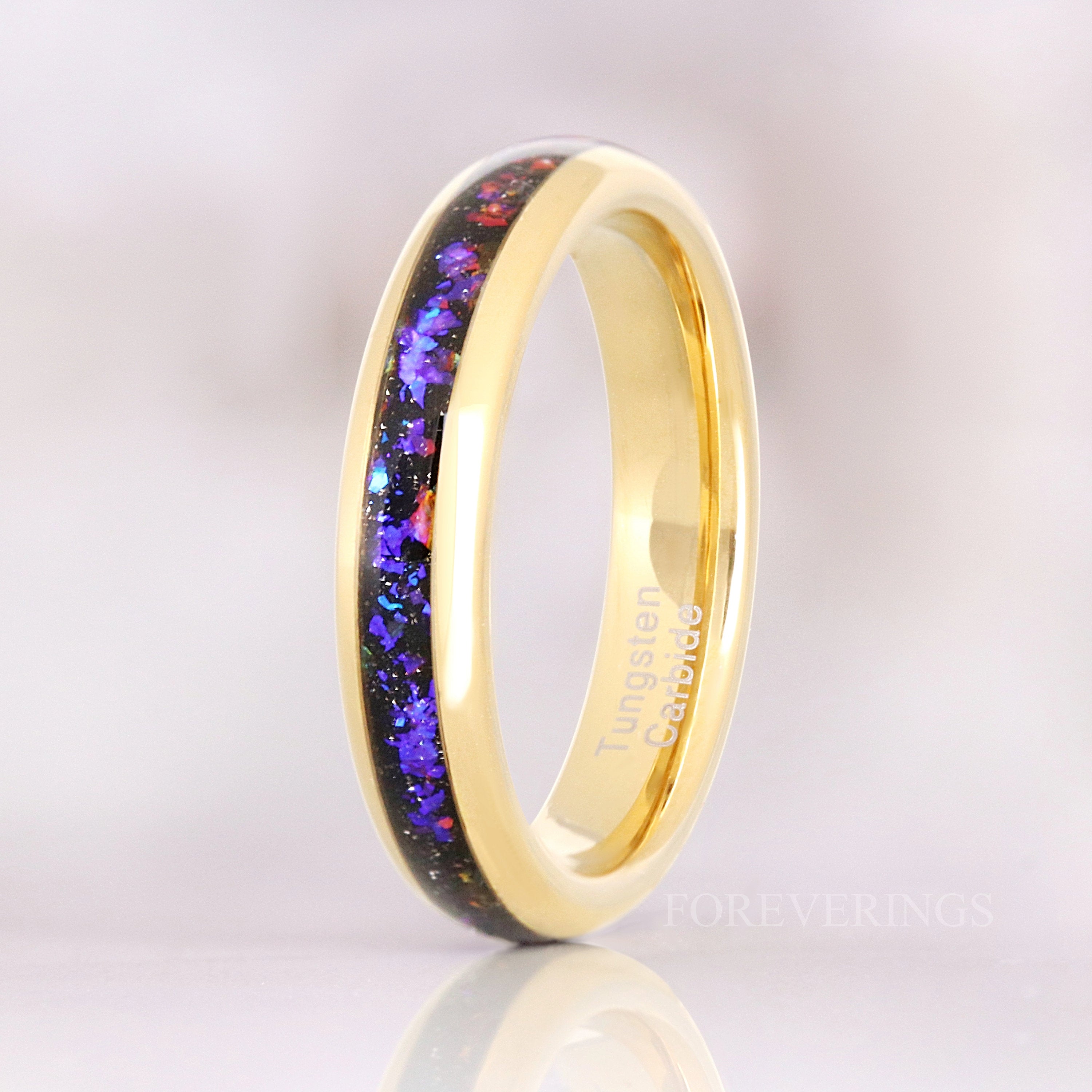 Orion Nebula Ring Gold, 4mm Tungsten Wedding Band, Outer Space Ring, Women Men Ring, Dome Yellow Gold Band, Blue Nebula Ring, Ring Engraving