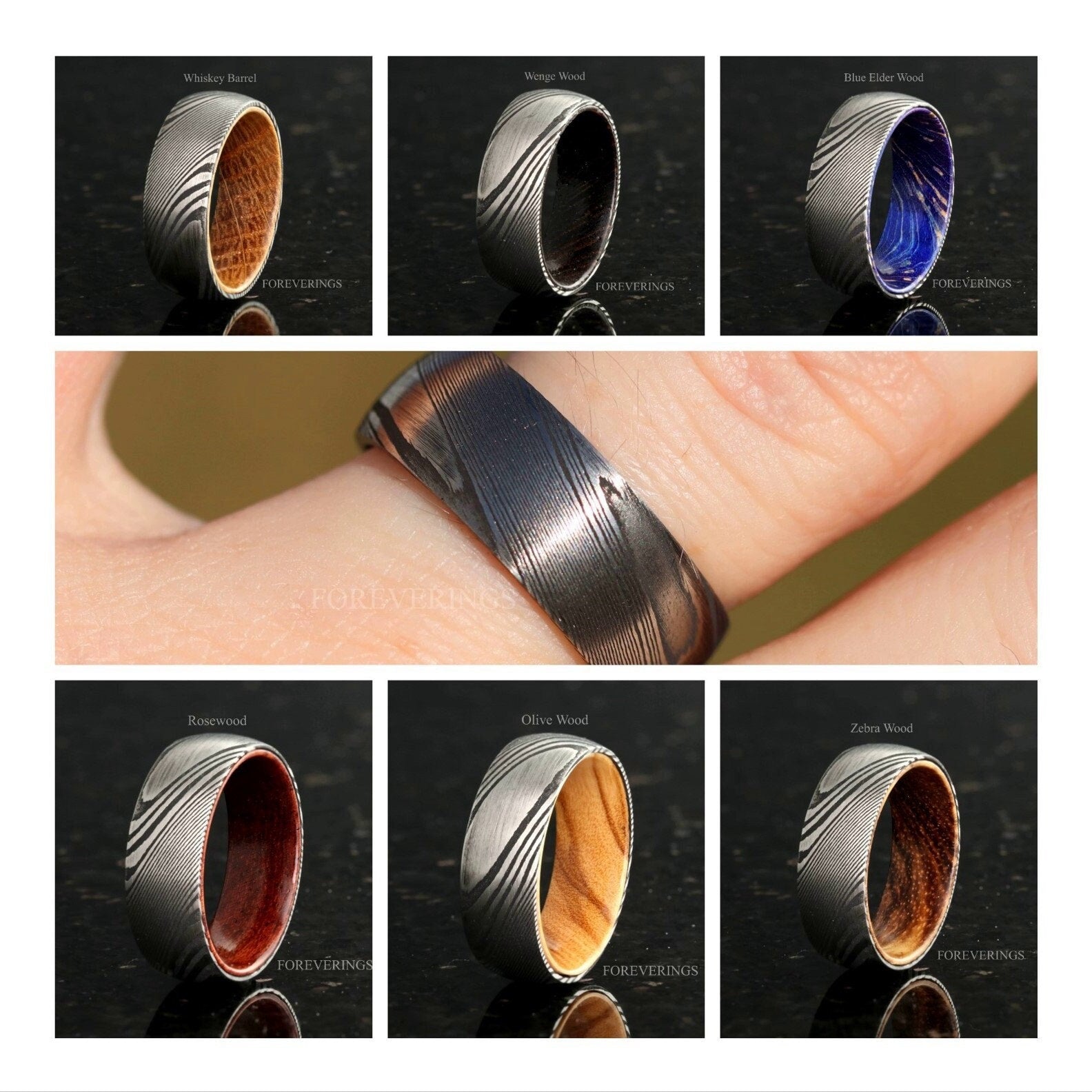 Customized Damascus Ring Man, Wood Wedding Band, Metal and Wood, Whiskey Barrel, Stainless Steel, Unique Man Engagement Ring, 5th Anniversary Gift for Him