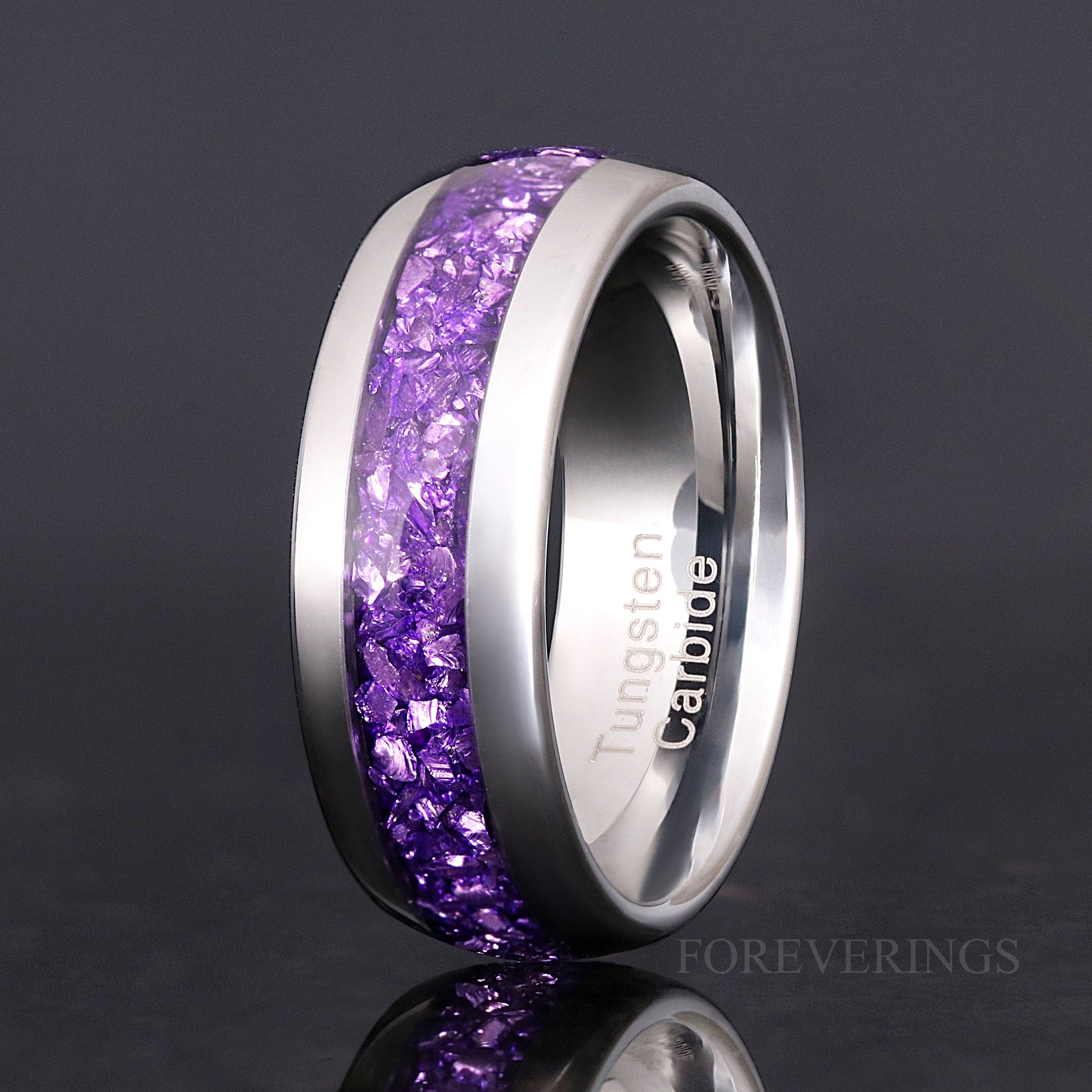 Alexandrite Ring Tungsten, Man Wedding Band, 8mm Silver Tungsten Band, Unique Man Ring, Purple Ring, Man Engagement, Promise Ring, Engraving